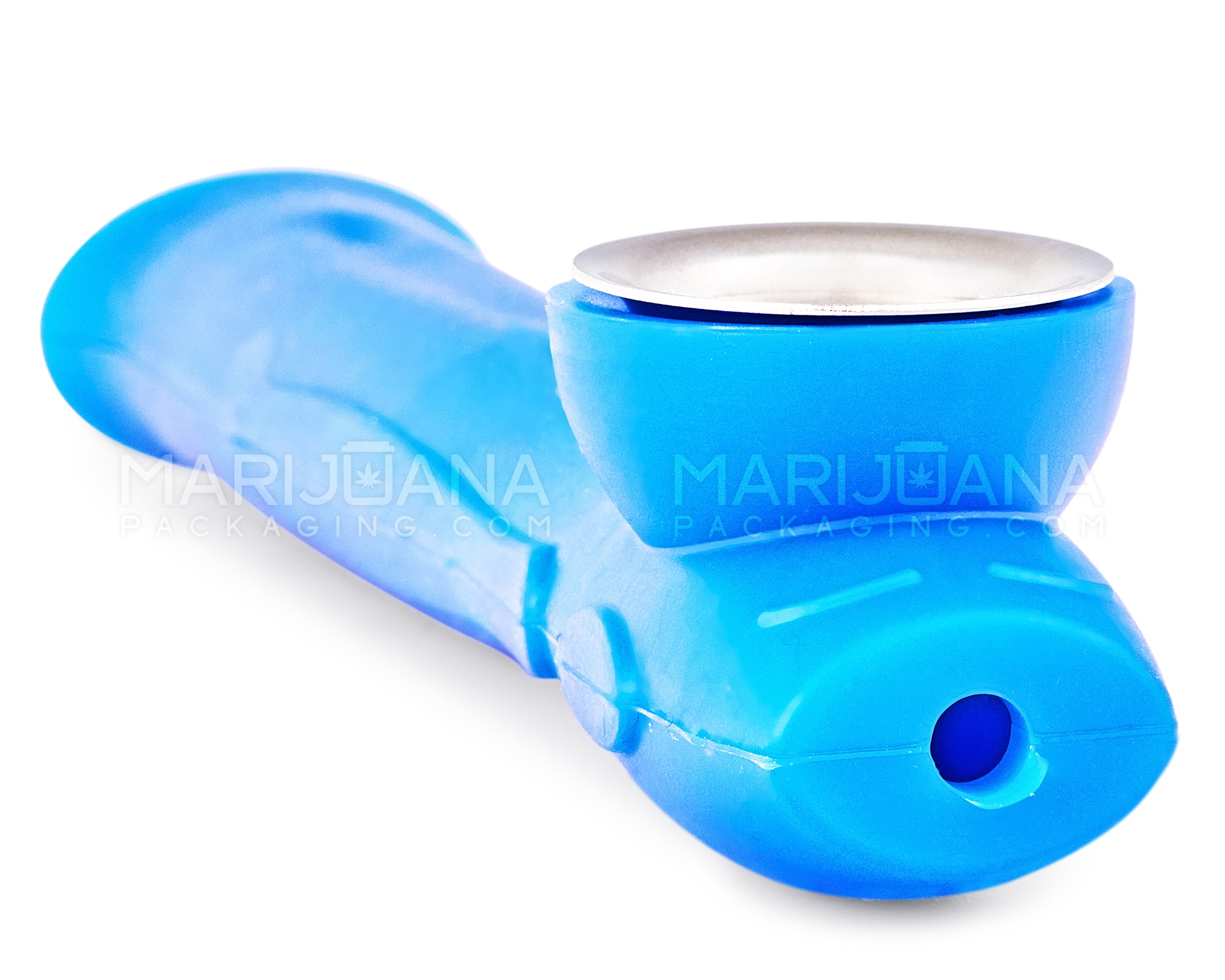 Unbreakable | Silicone Hand Pipe | 6in Long - Metal Bowl - Blue - 4