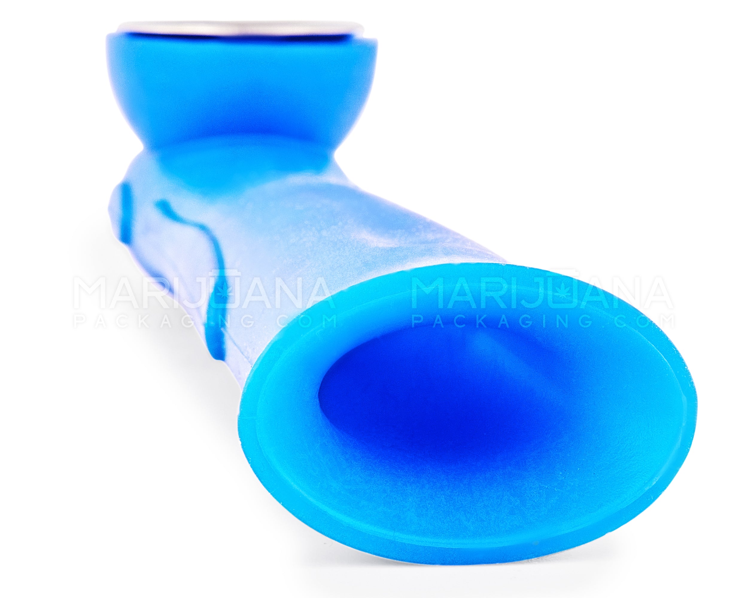 Unbreakable | Silicone Hand Pipe | 6in Long - Metal Bowl - Blue - 5