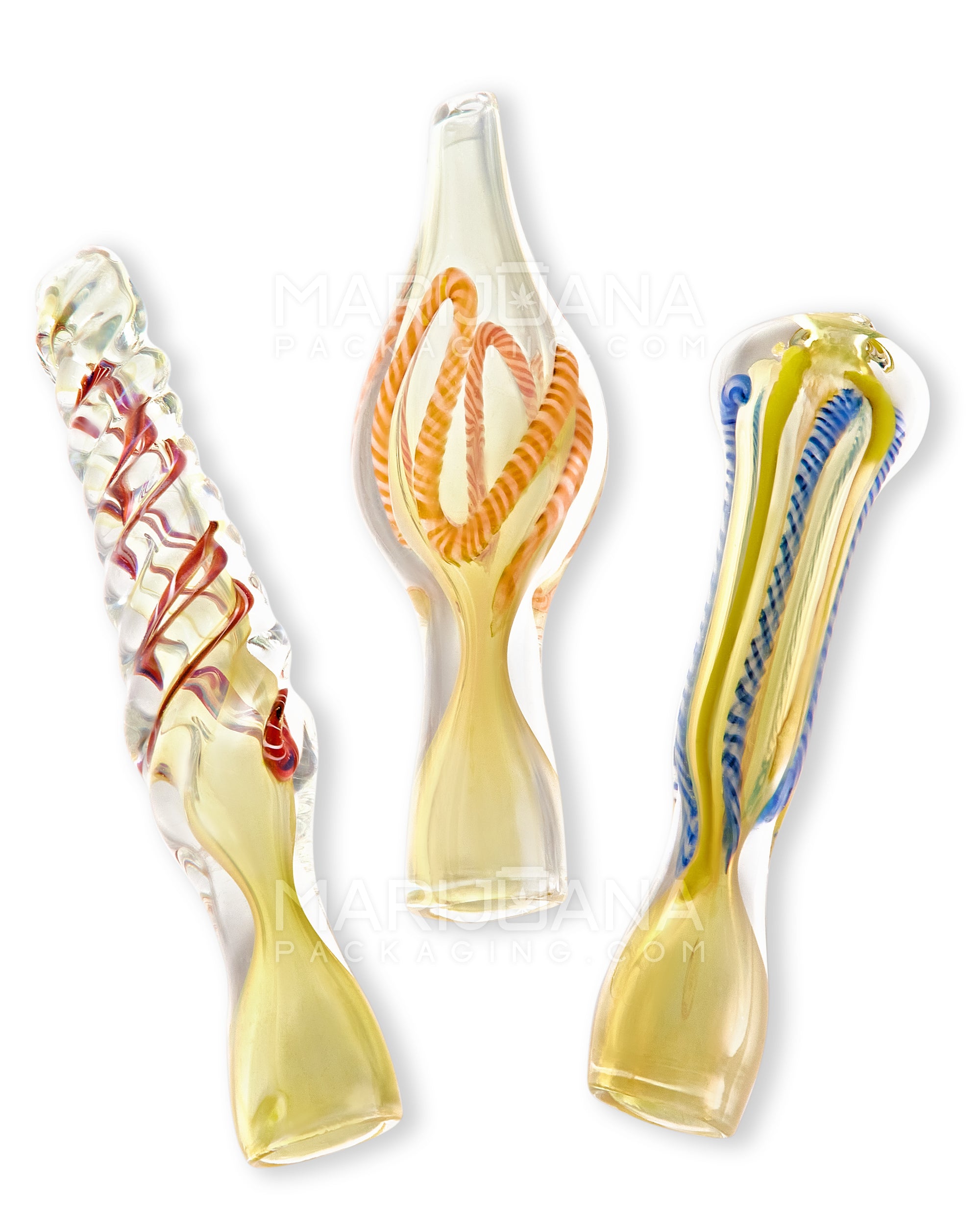 Assorted Swirl & Gold Fumed Chillum Hand Pipe | 3in Long - Glass - 50 Count - 1