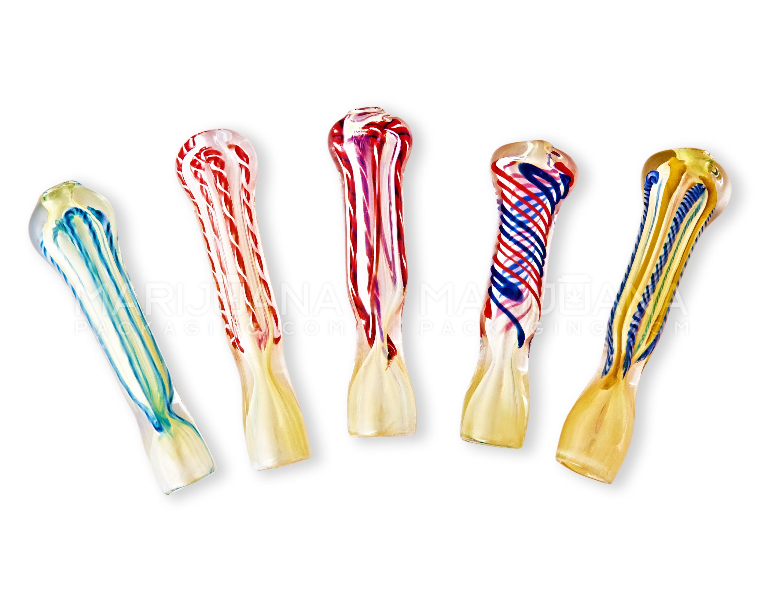 Assorted Swirl & Gold Fumed Chillum Hand Pipe | 3in Long - Glass - 50 Count - 8