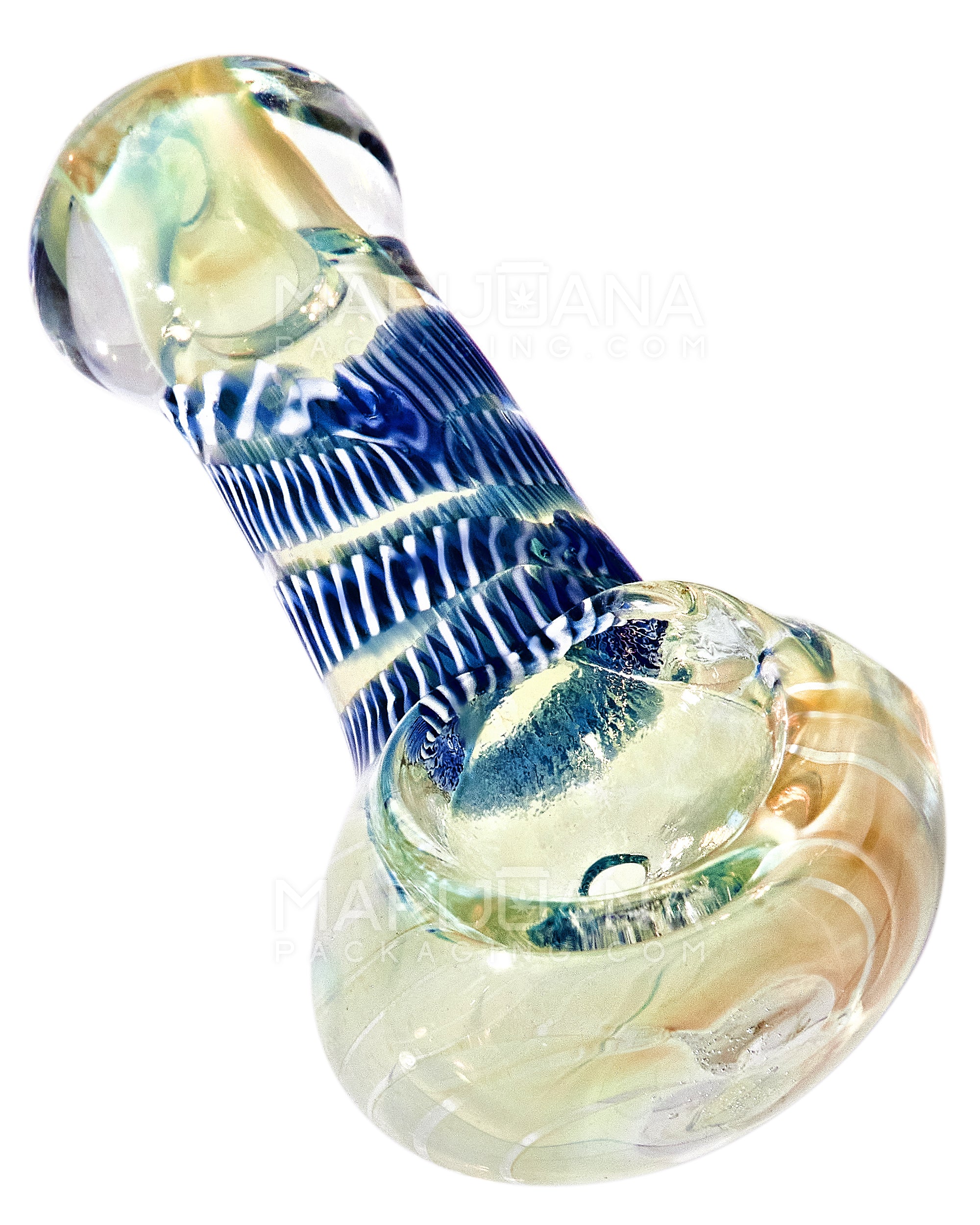 Double Blown | Raked & Gold Fumed Spoon Hand Pipe w/ Ribboning | 3in Long - Glass - Assorted - 1