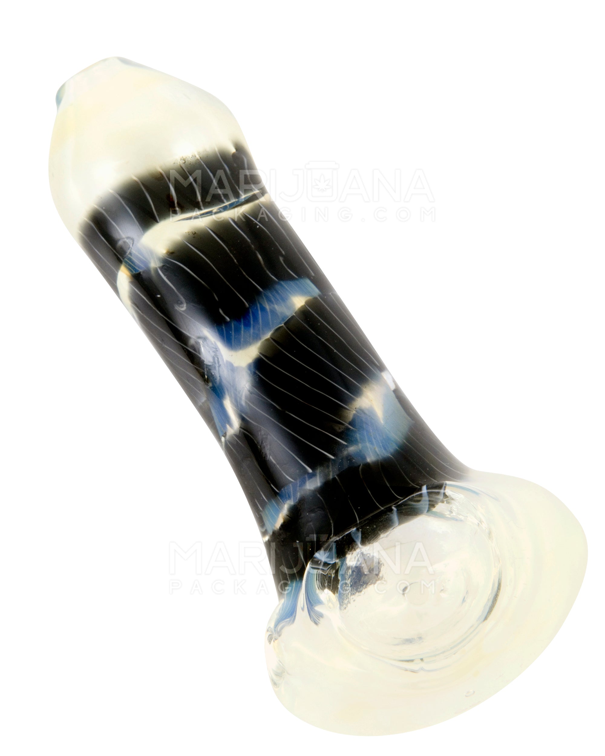 Double Blown | Raked & Gold Fumed Spoon Hand Pipe w/ Ribboning | 3in Long - Glass - Assorted - 6