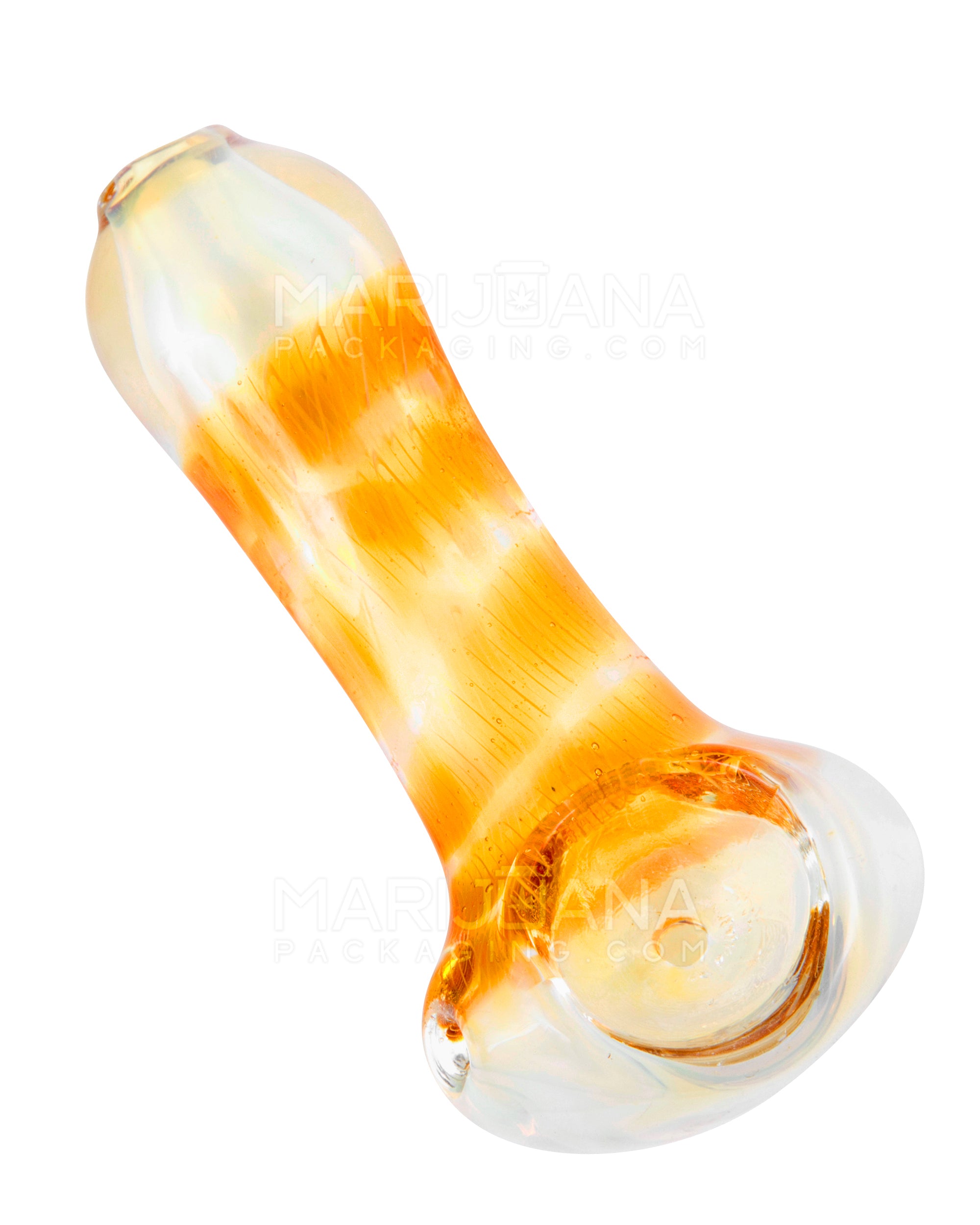 Double Blown | Raked & Gold Fumed Spoon Hand Pipe w/ Ribboning | 3in Long - Glass - Assorted - 5