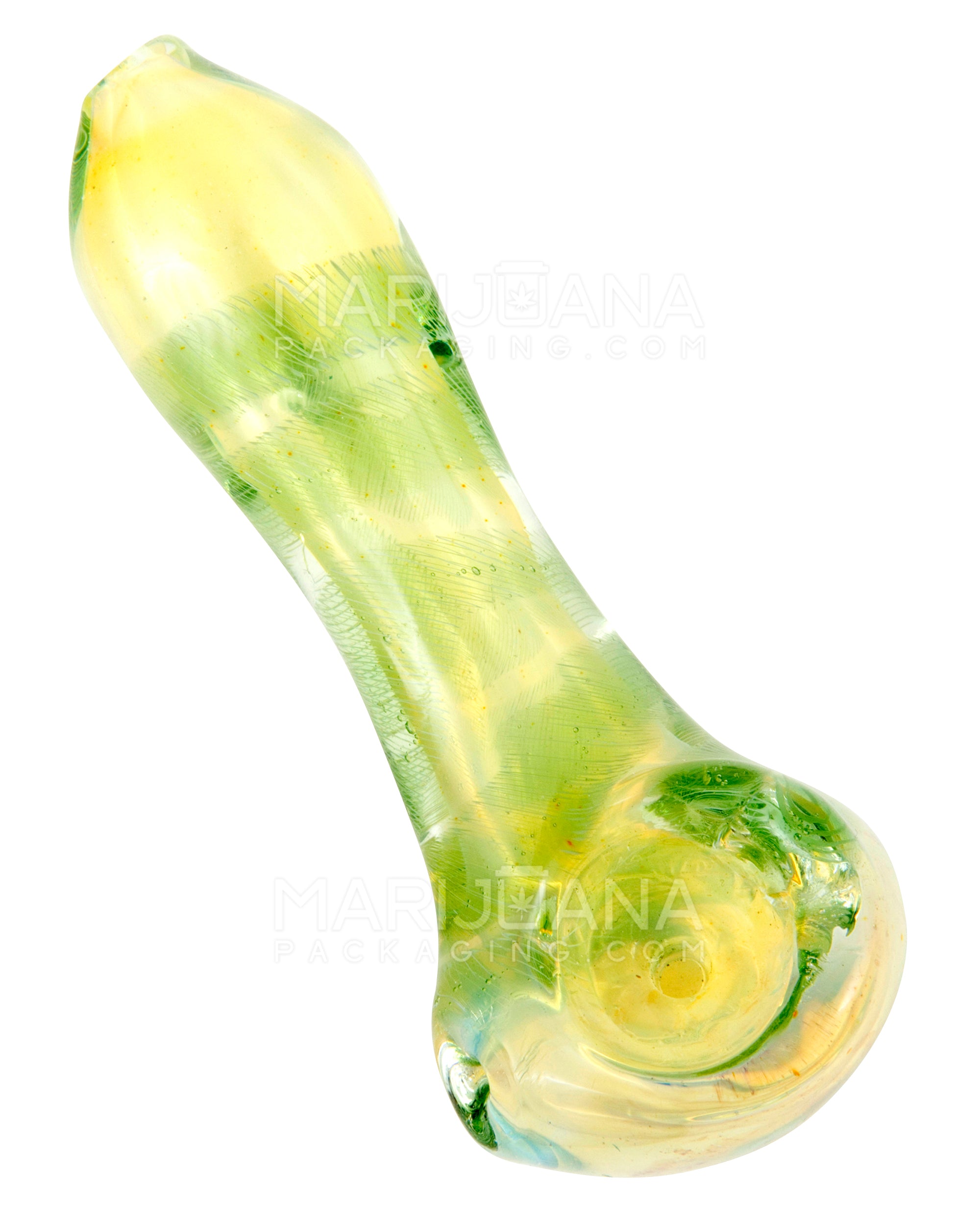 Double Blown | Raked & Gold Fumed Spoon Hand Pipe w/ Ribboning | 3in Long - Glass - Assorted - 7