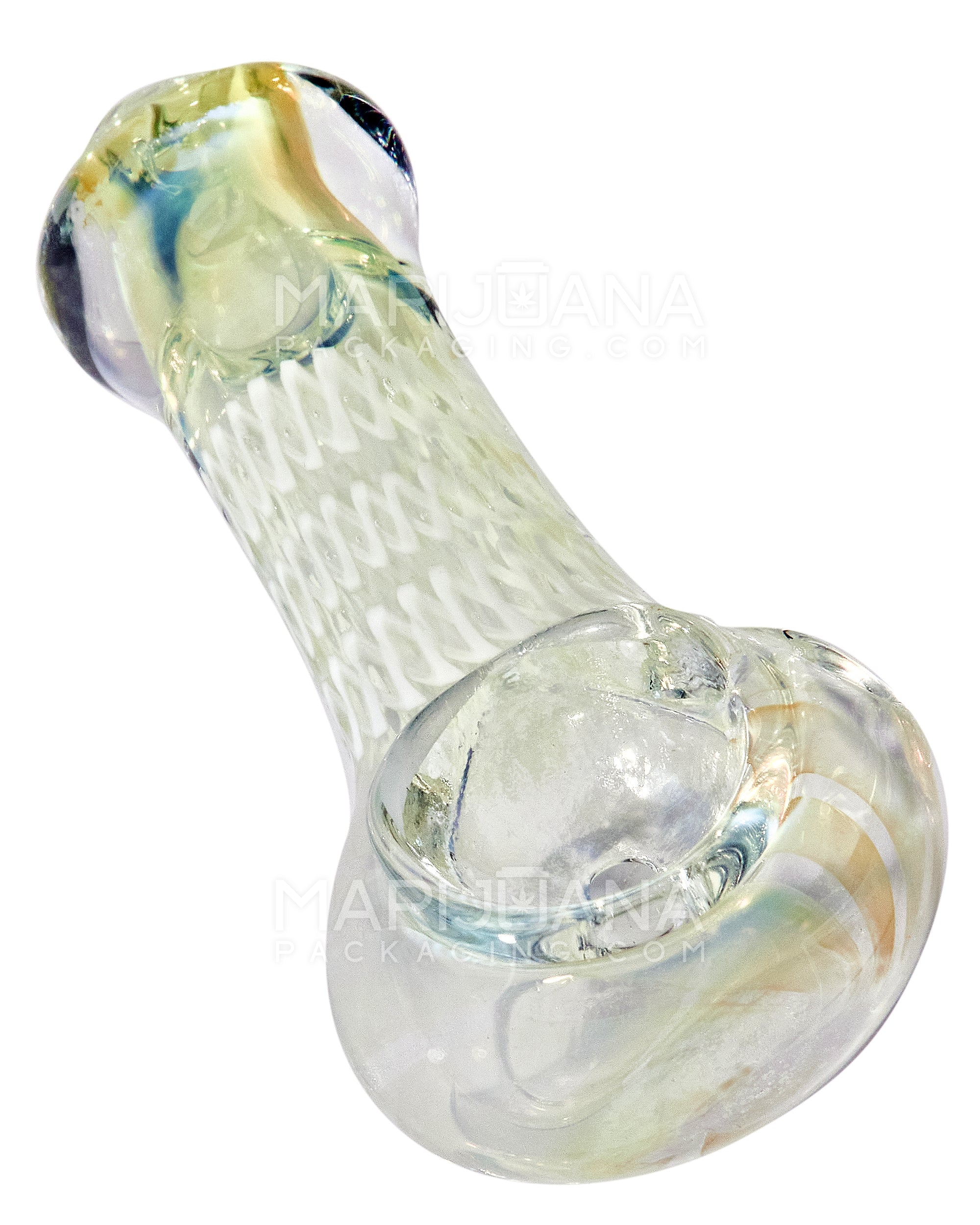 Double Blown | Raked & Gold Fumed Spoon Hand Pipe w/ Ribboning | 3in Long - Glass - Assorted - 8