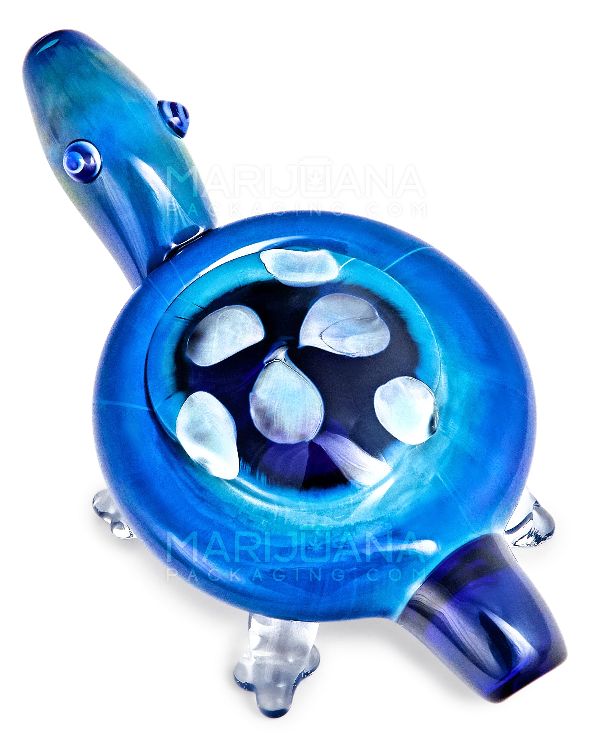 Color Pull & Dot Stack Turtle Hand Pipe | 5.5in Long - Glass - Blue - 1