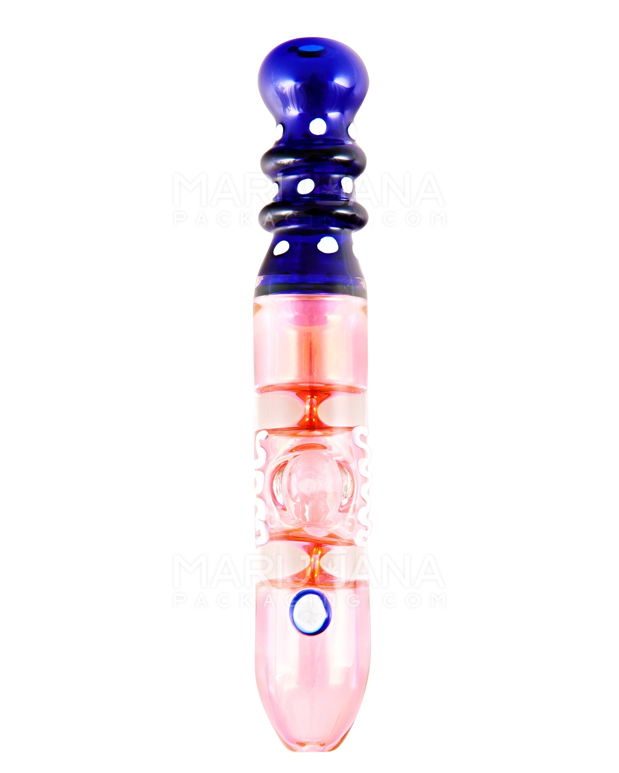 Swirl & Pink Fumed Ringed Steamroller Hand Pipe | 6.5in Long - Glass - Pink & Blue - 1
