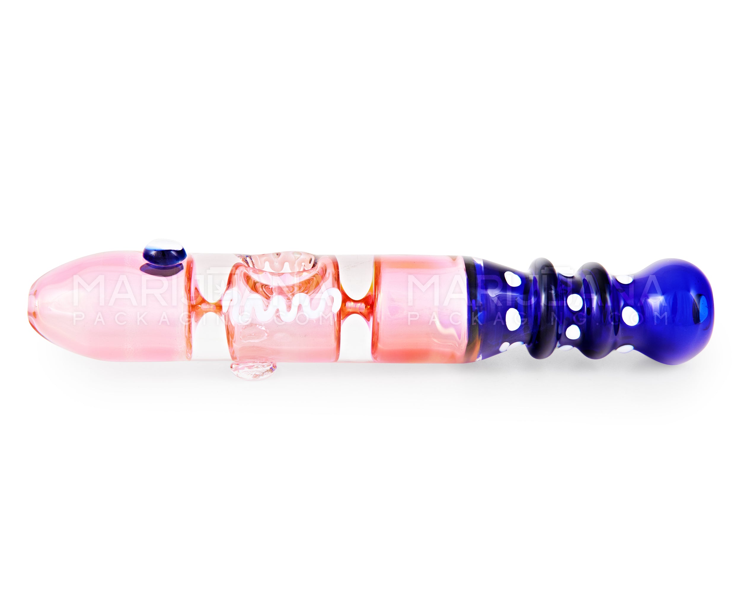 Swirl & Pink Fumed Ringed Steamroller Hand Pipe | 6.5in Long - Glass - Pink & Blue - 2