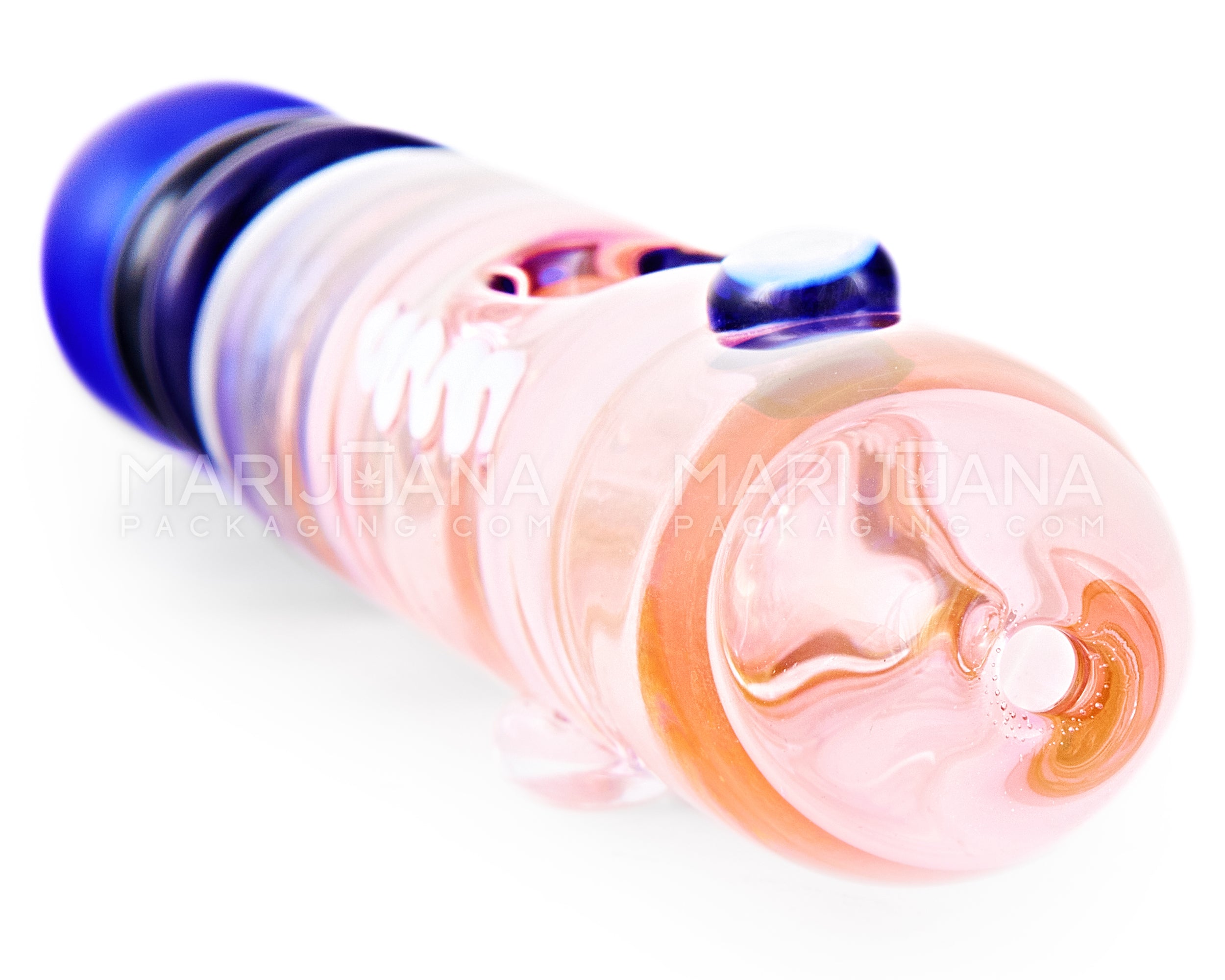 Swirl & Pink Fumed Ringed Steamroller Hand Pipe | 6.5in Long - Glass - Pink & Blue - 5