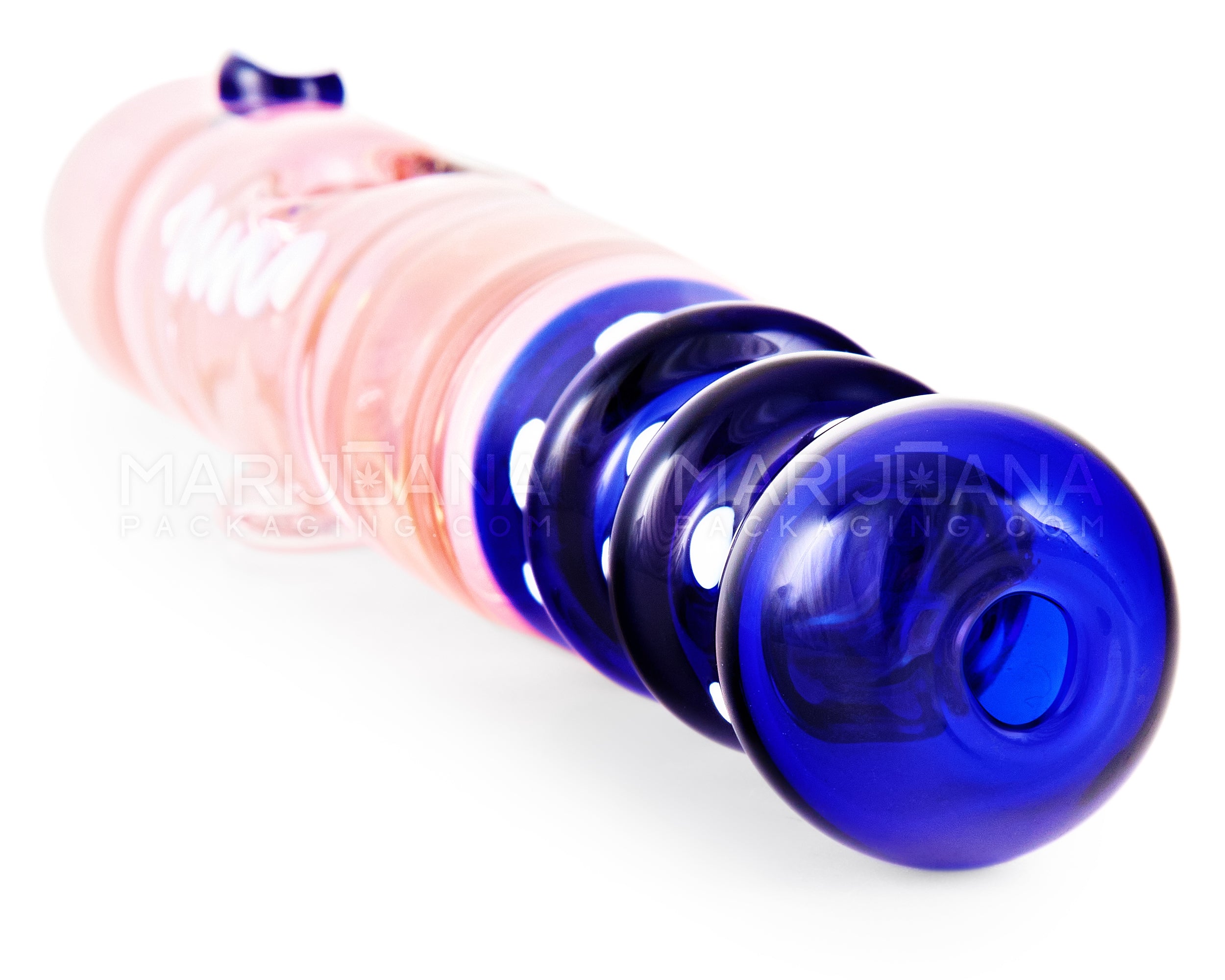 Swirl & Pink Fumed Ringed Steamroller Hand Pipe | 6.5in Long - Glass - Pink & Blue - 4
