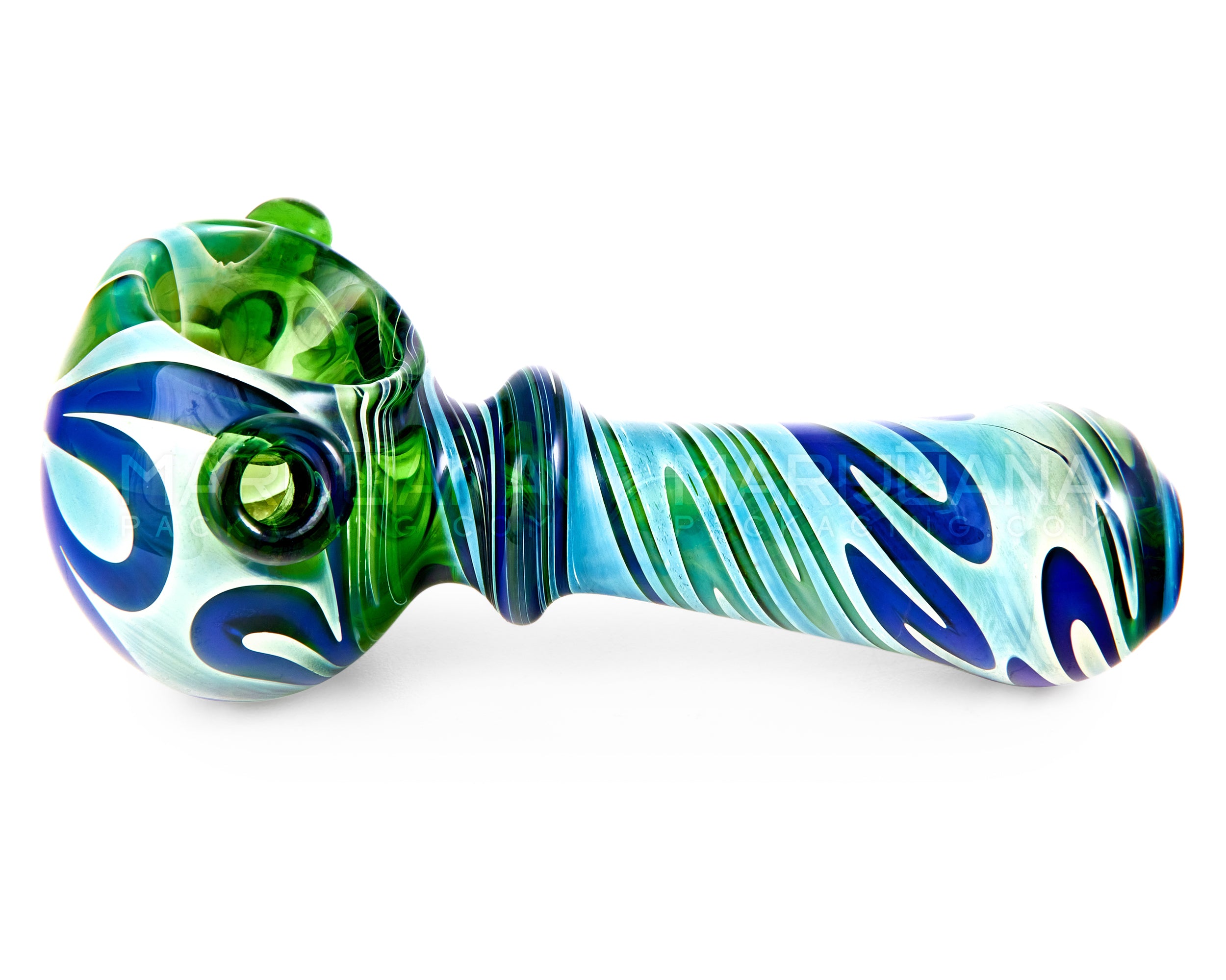 Print Fumed Ringed Spoon Hand Pipe w/ Triple Knockers | 4in Long - Glass - Assorted - 5