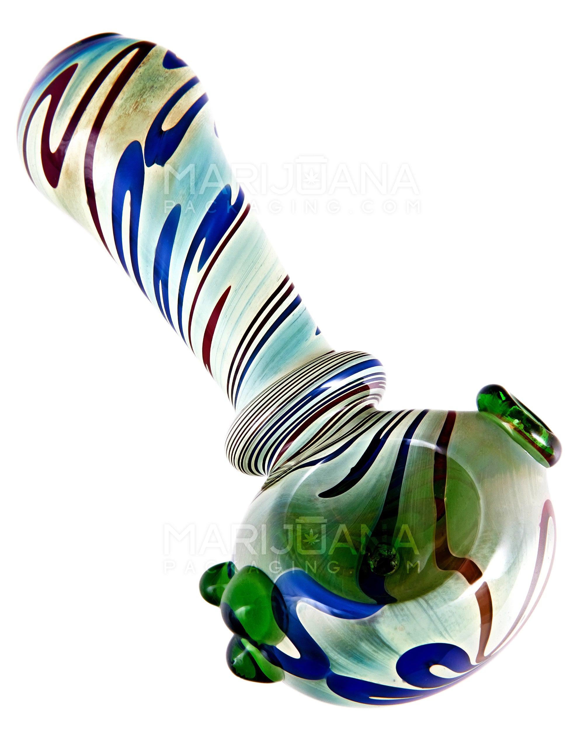 Print Fumed Ringed Spoon Hand Pipe w/ Triple Knockers | 4in Long - Glass - Assorted - 6