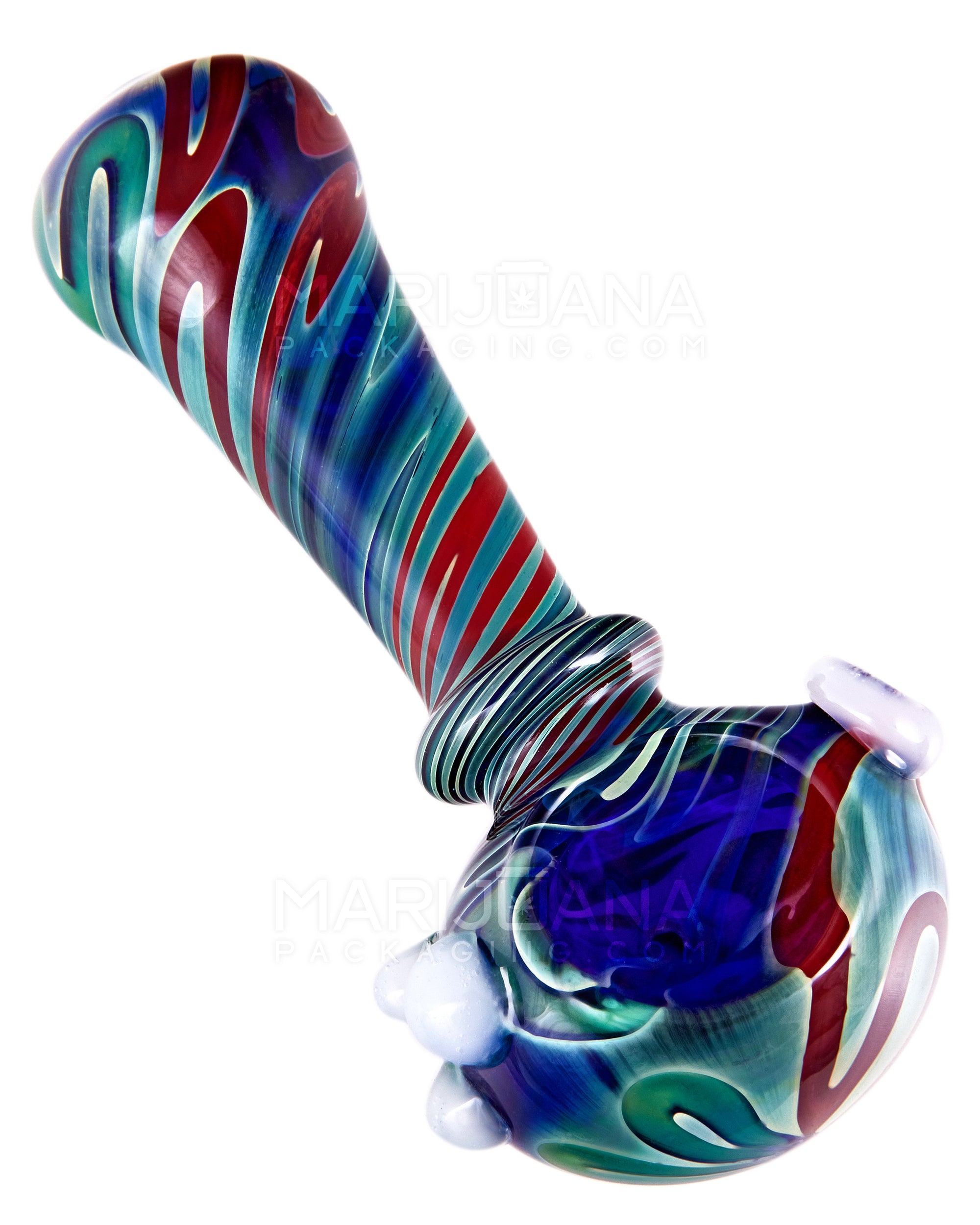 Print Fumed Ringed Spoon Hand Pipe w/ Triple Knockers | 4in Long - Glass - Assorted - 7