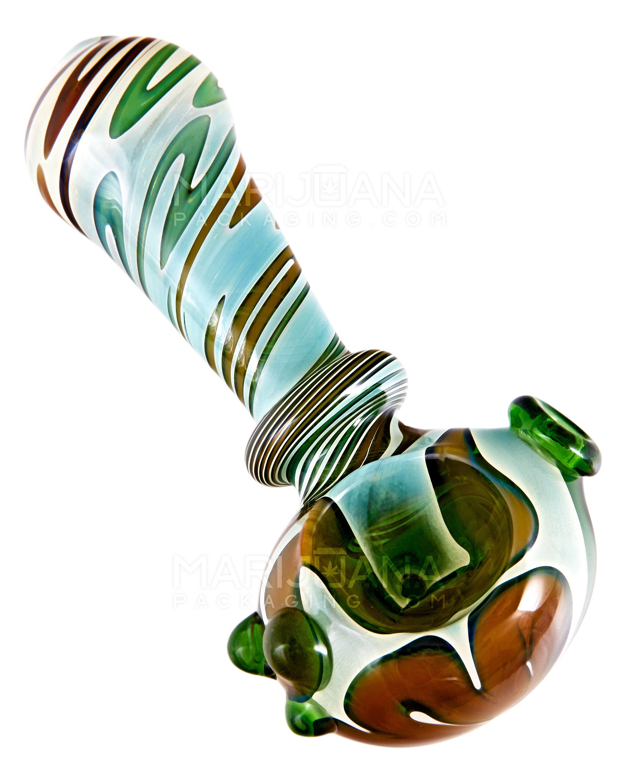 Print Fumed Ringed Spoon Hand Pipe w/ Triple Knockers | 4in Long - Glass - Assorted - 8