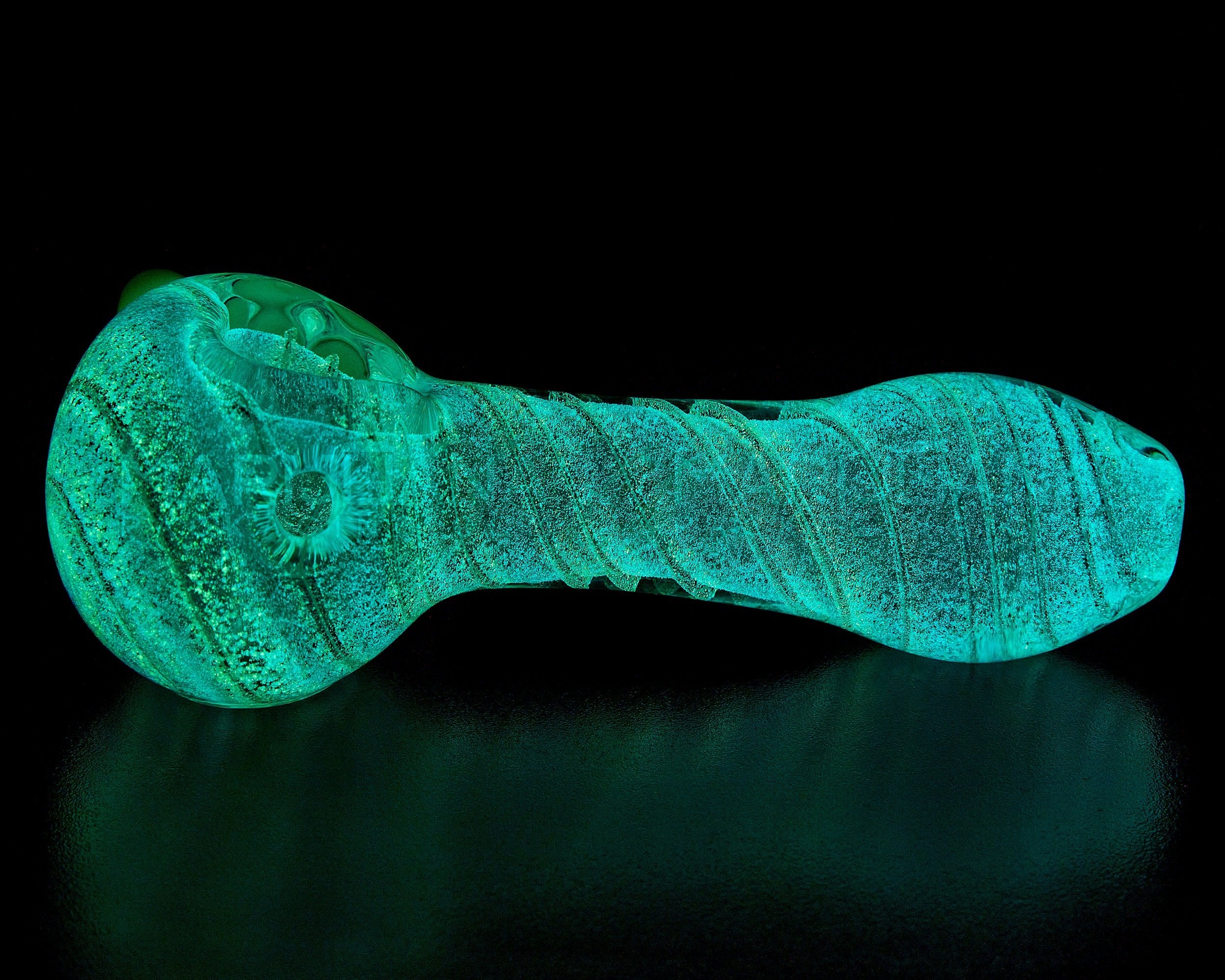 Glow-in-the-Dark | Spiral Spoon Hand Pipe w/ Triple Knockers | 3.5in Long - Glass - Assorted - 6