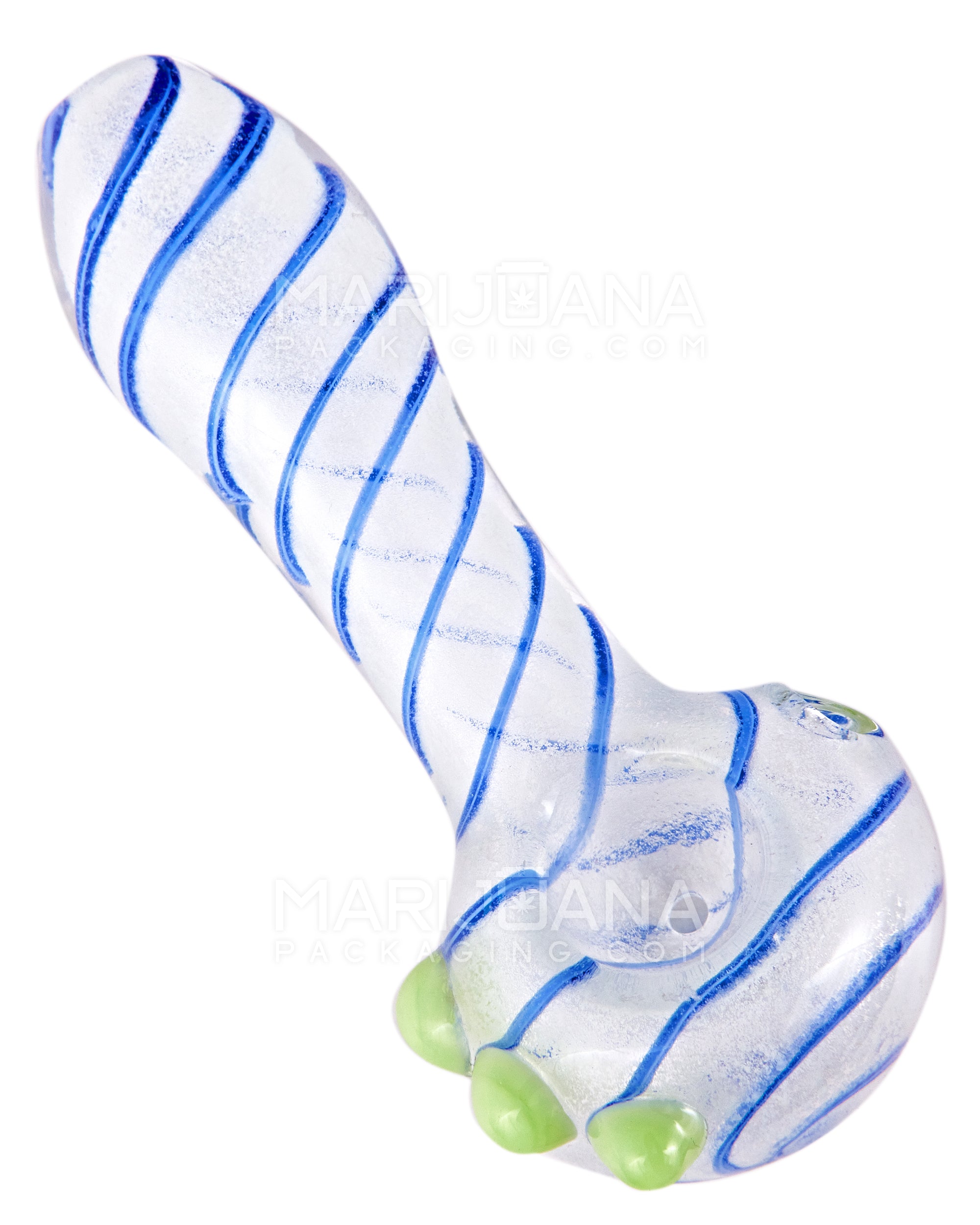 Glow-in-the-Dark | Spiral Spoon Hand Pipe w/ Triple Knockers | 3.5in Long - Glass - Assorted - 1