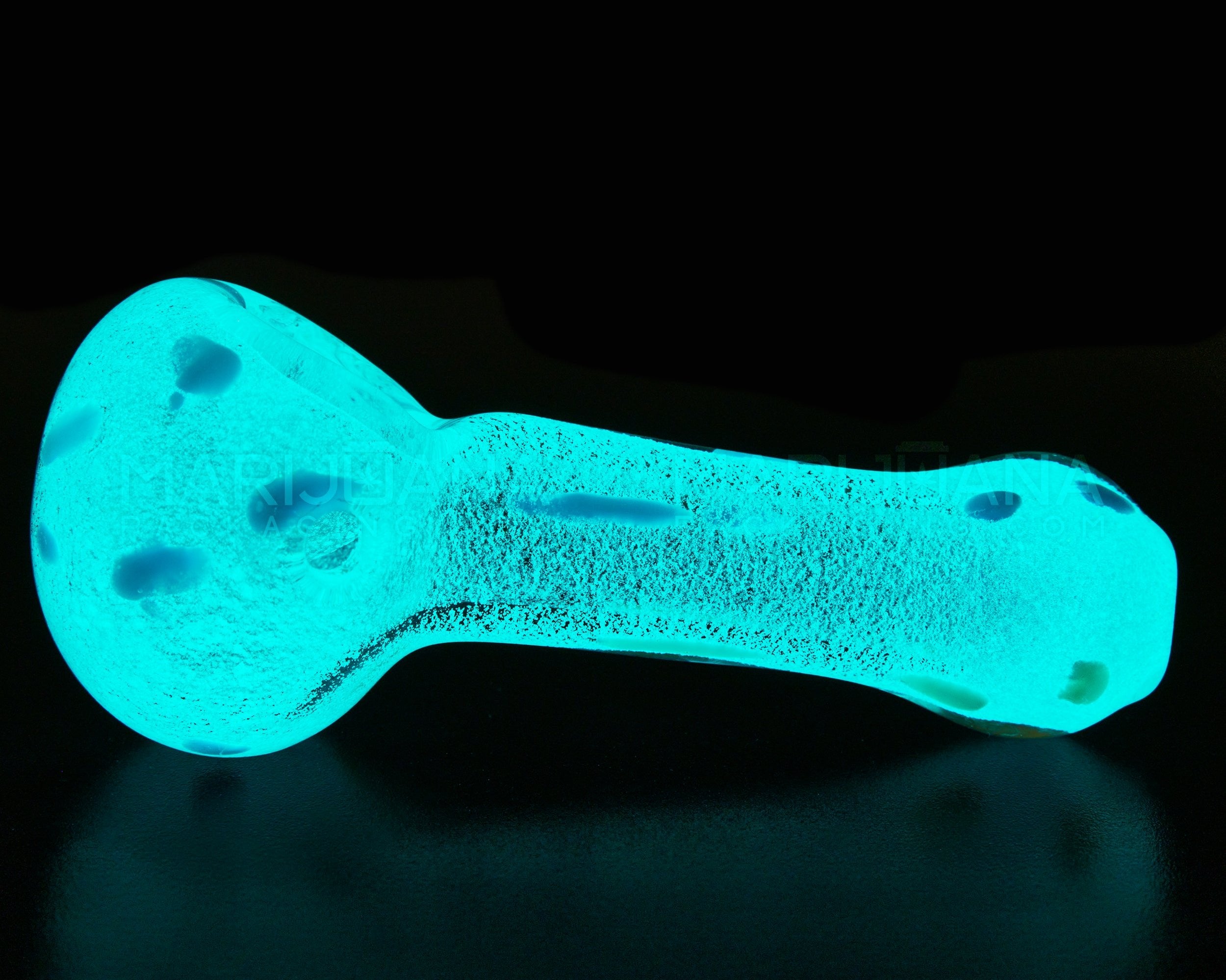 Glow-in-the-Dark | Speckled Spoon Hand Pipe | 4in Long - Glass - White - 7