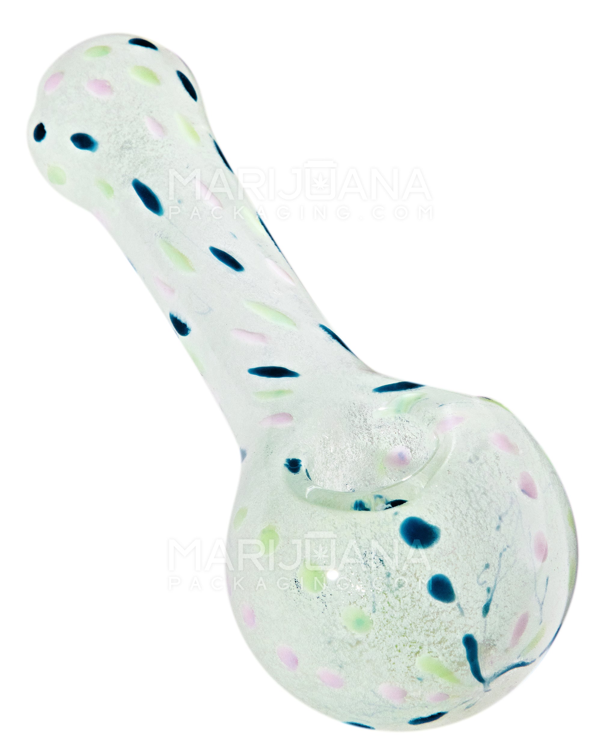 Glow-in-the-Dark | Speckled Spoon Hand Pipe | 4in Long - Glass - White - 1