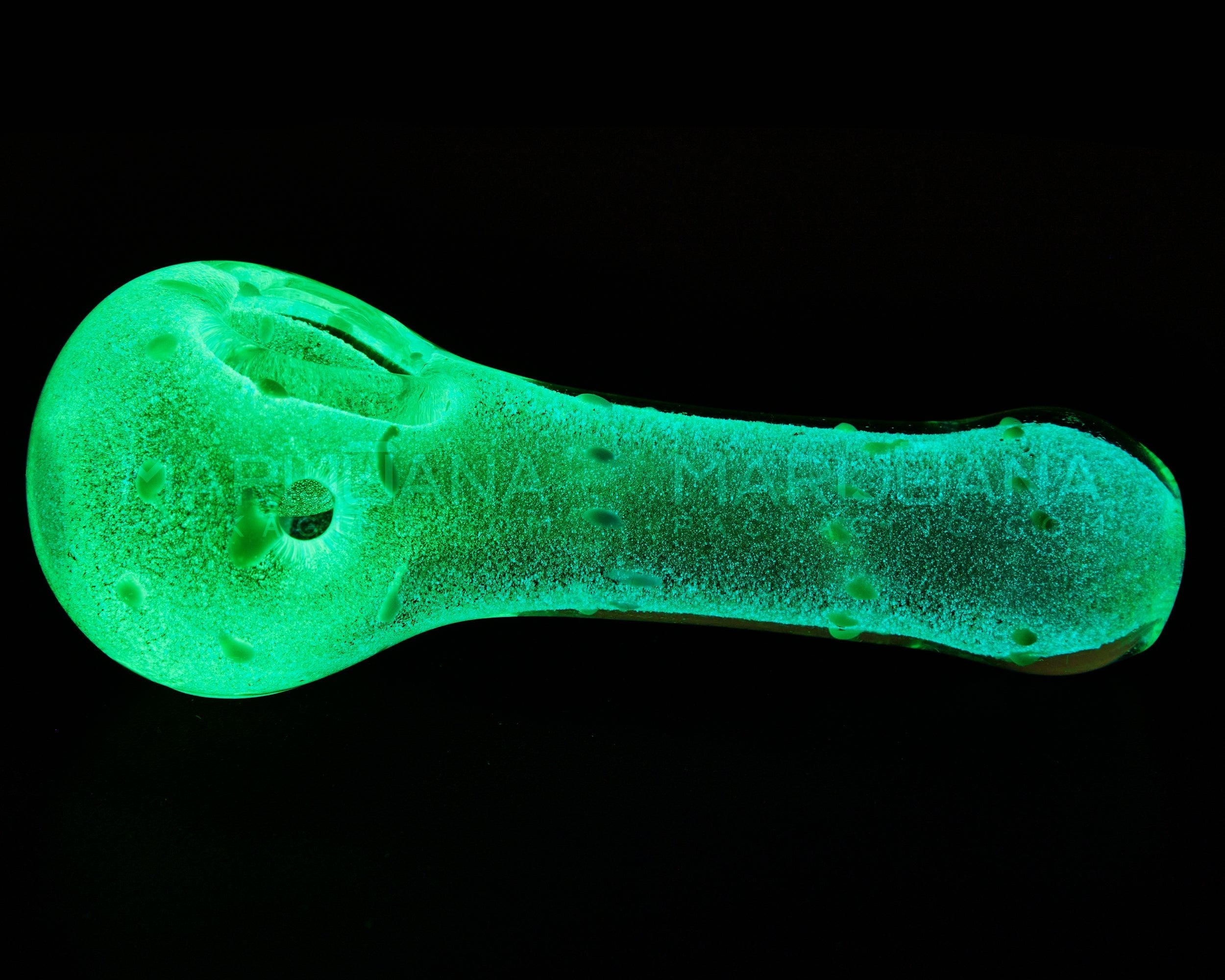 Glow-in-the-Dark | Speckled Spoon Hand Pipe | 4in Long - Glass - White - 8