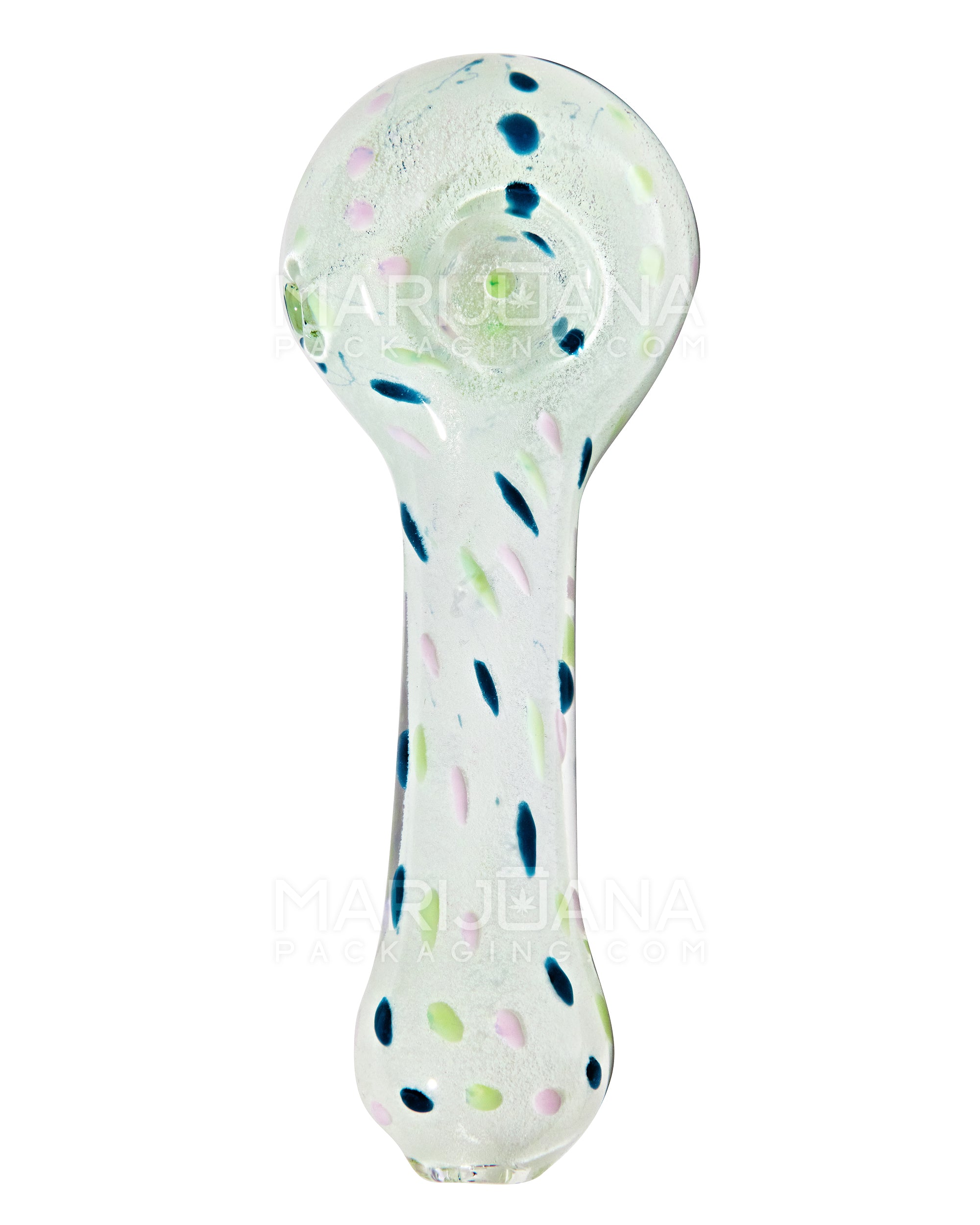 Glow-in-the-Dark | Speckled Spoon Hand Pipe | 4in Long - Glass - White - 2