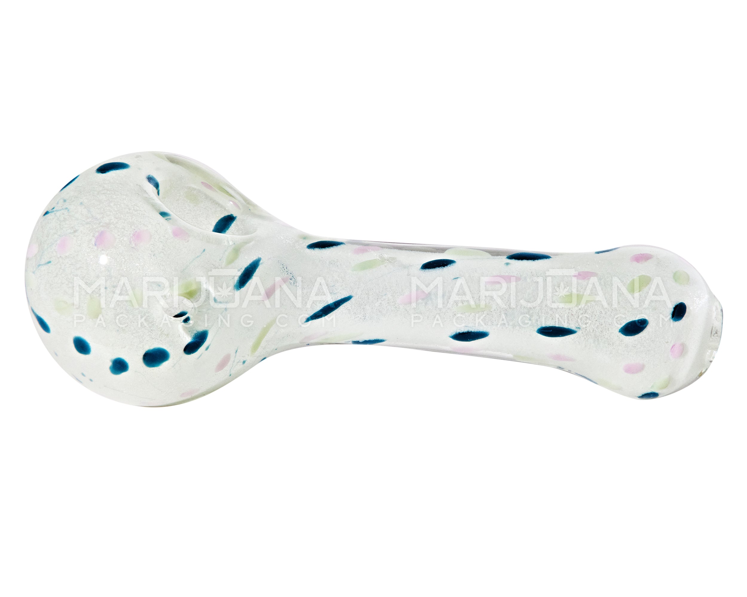 Glow-in-the-Dark | Speckled Spoon Hand Pipe | 4in Long - Glass - White - 5