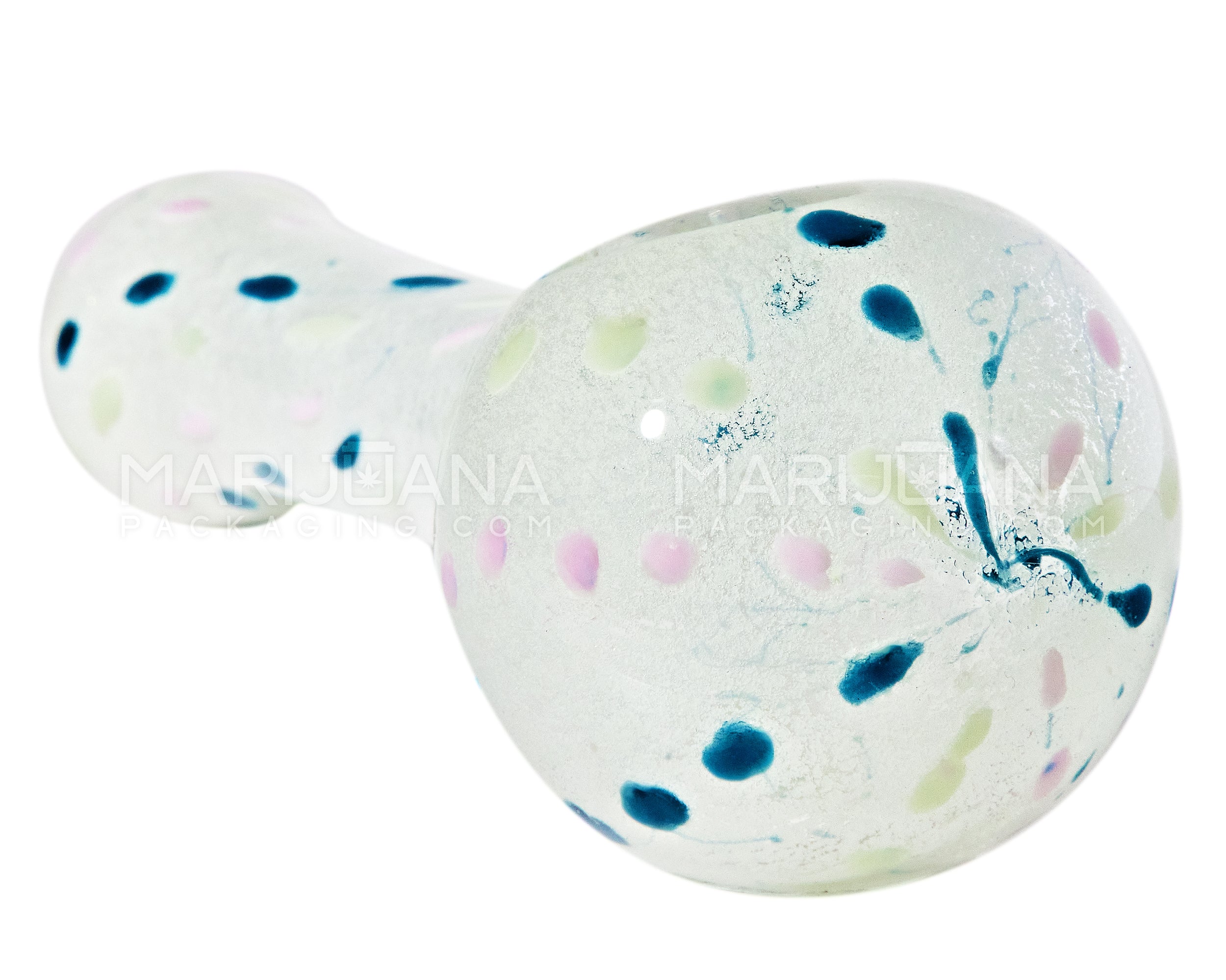 Glow-in-the-Dark | Speckled Spoon Hand Pipe | 4in Long - Glass - White - 4