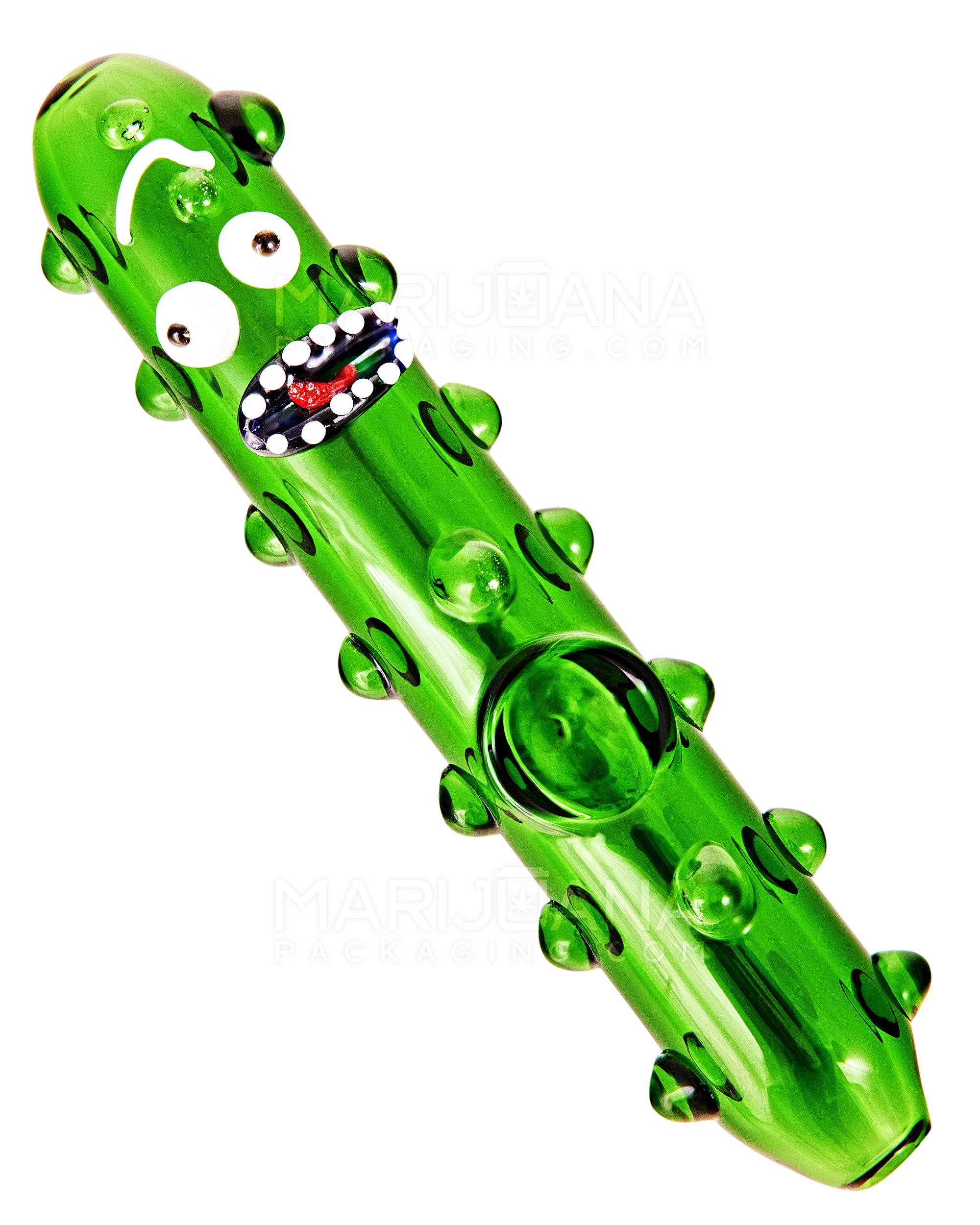 Pickle Rick Steamroller Hand Pipe w/ Multi Knockers | 5.5in Long - Glass - Green - 1