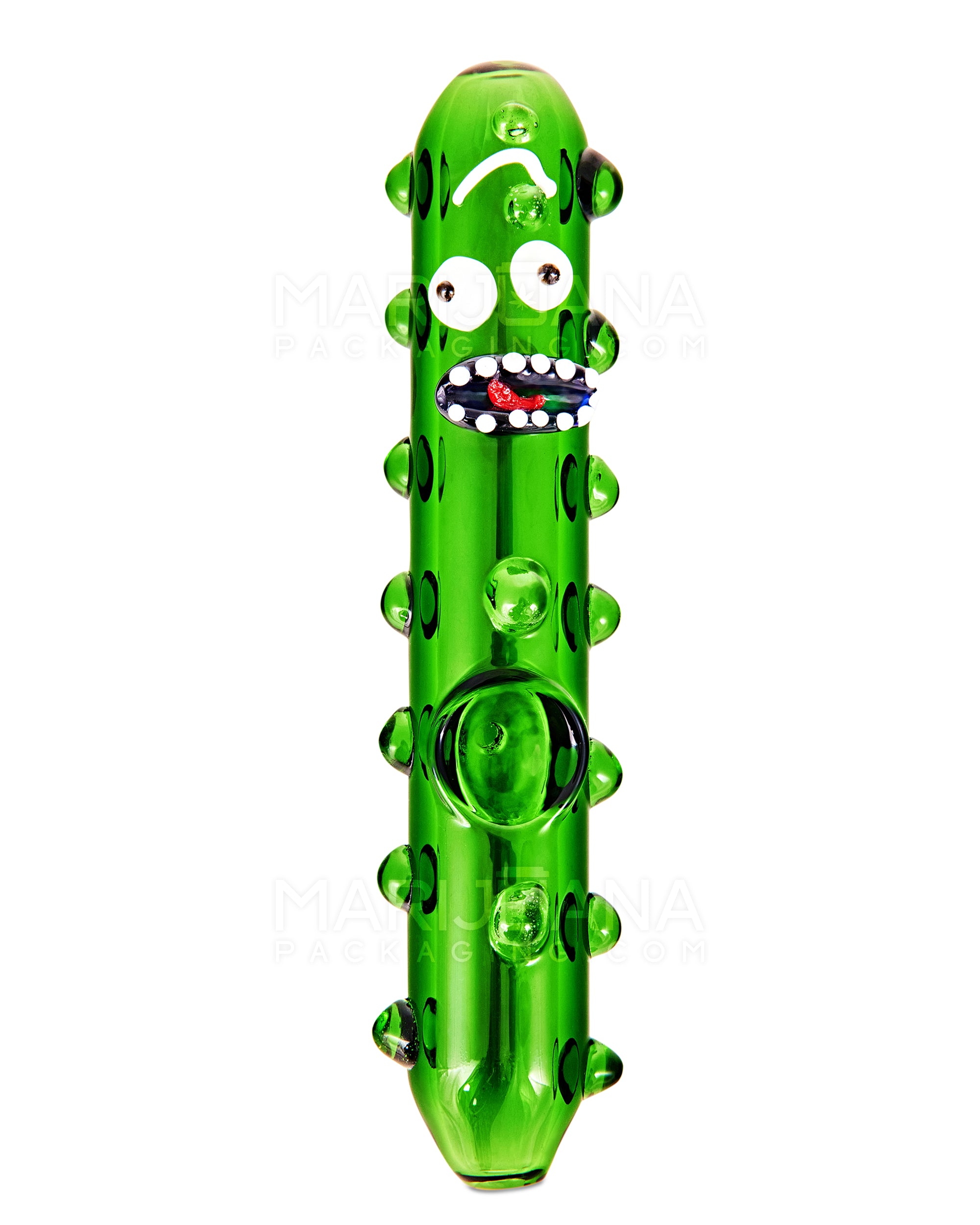 Pickle Rick Steamroller Hand Pipe w/ Multi Knockers | 5.5in Long - Glass - Green - 2