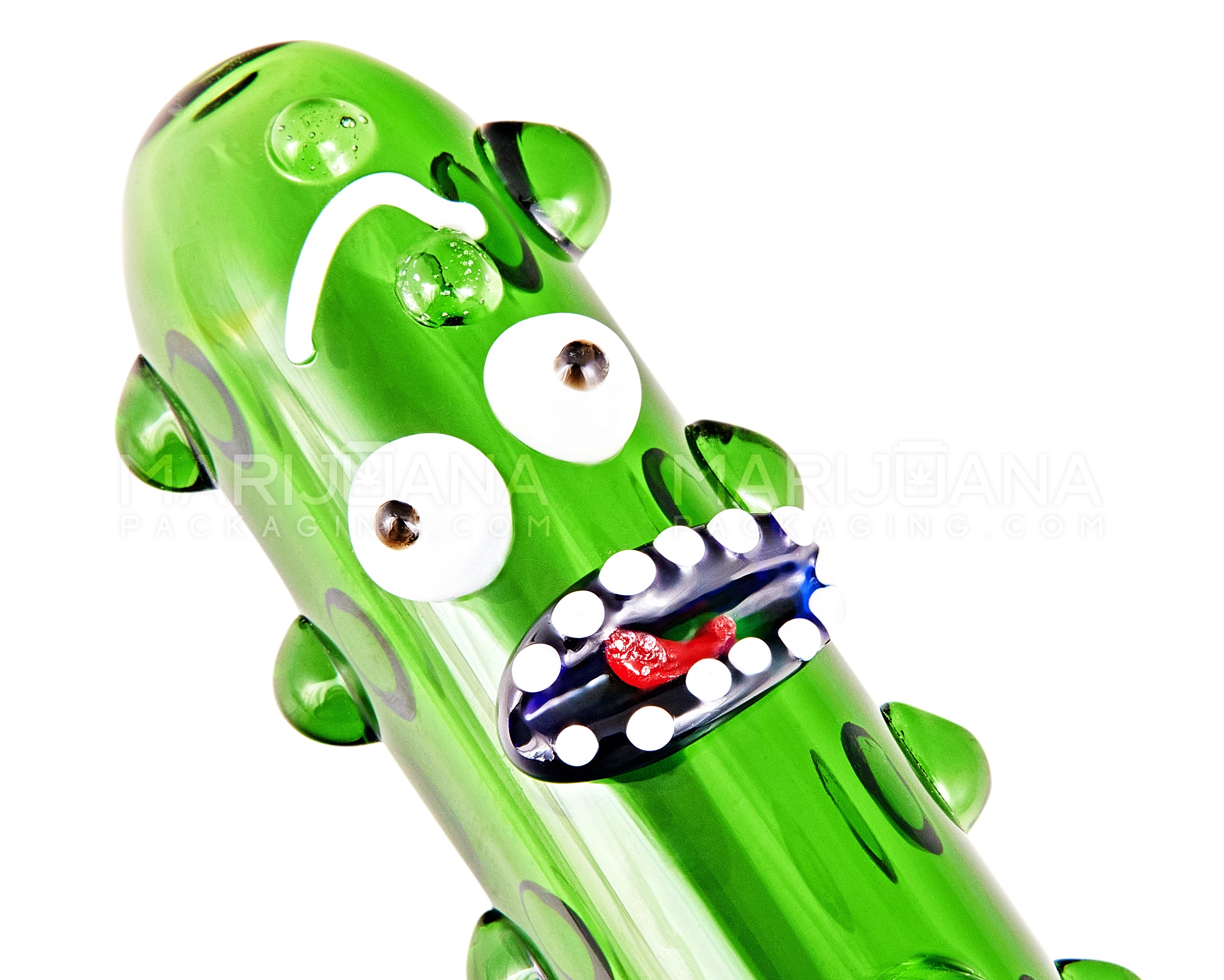 Pickle Rick Steamroller Hand Pipe w/ Multi Knockers | 5.5in Long - Glass - Green - 3