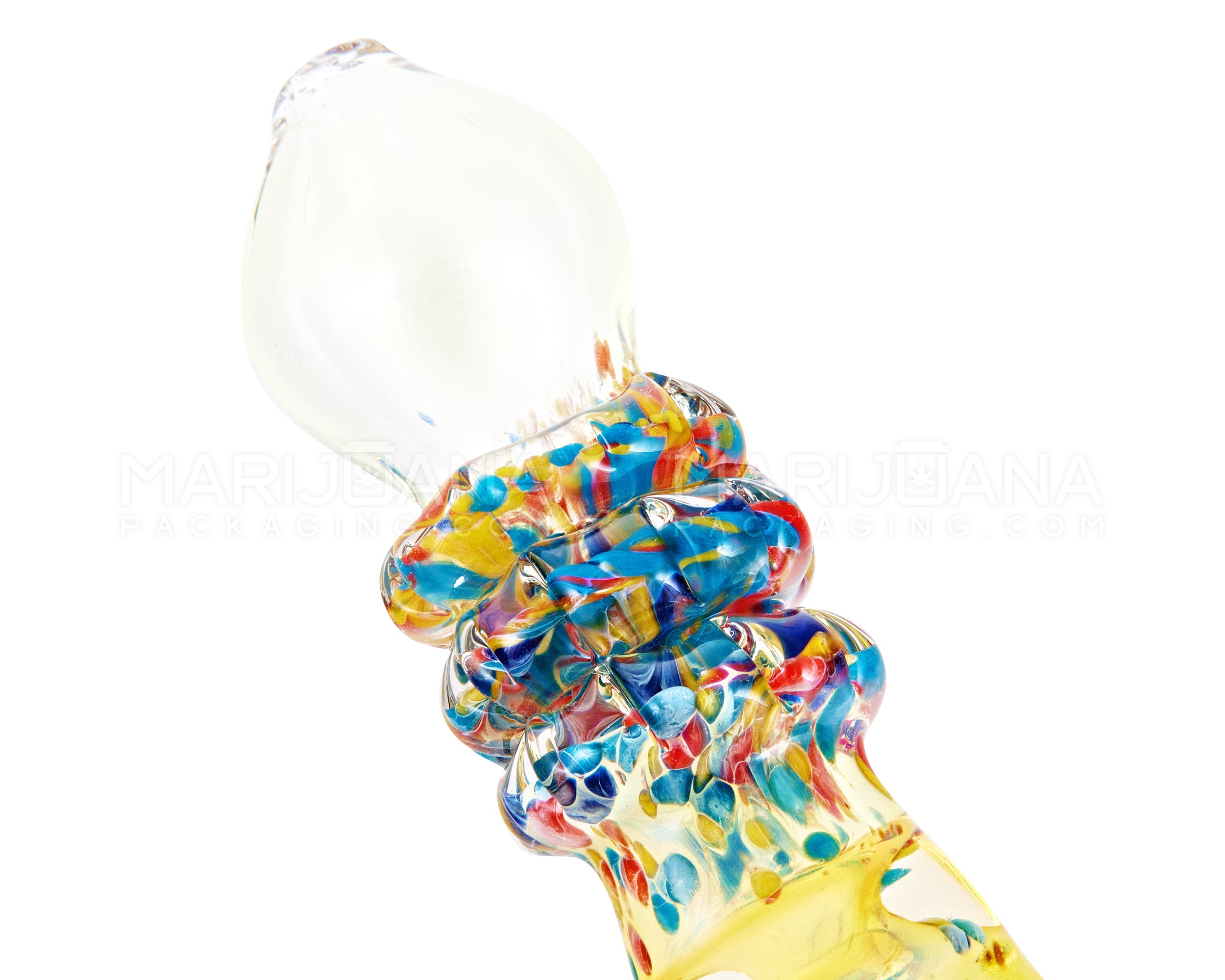 Frit & Gold Fumed Triple Ringed Steamroller Hand Pipe | 5in Long - Glass - Assorted - 3