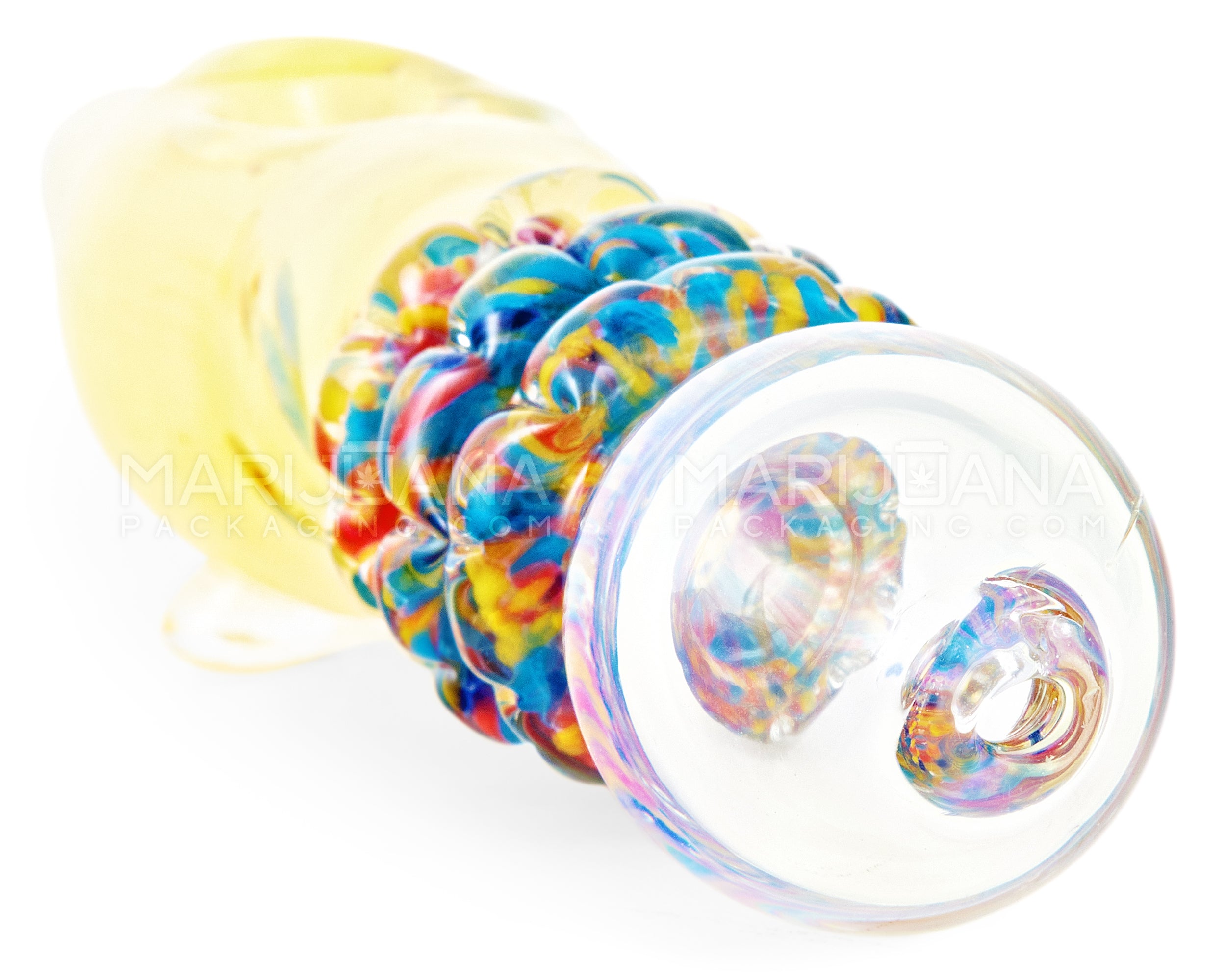 Frit & Gold Fumed Triple Ringed Steamroller Hand Pipe | 5in Long - Glass - Assorted - 5