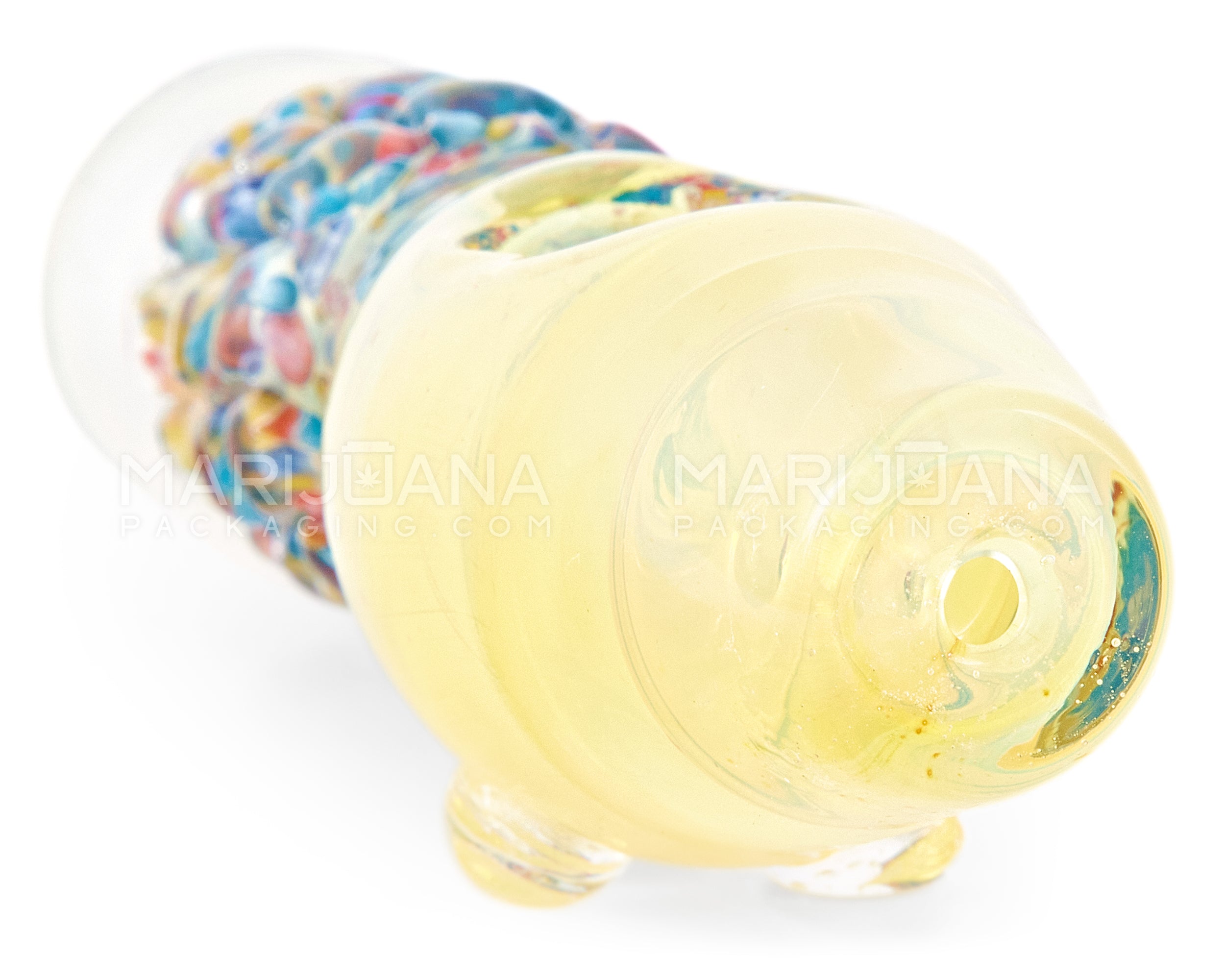 Frit & Gold Fumed Triple Ringed Steamroller Hand Pipe | 5in Long - Glass - Assorted - 6