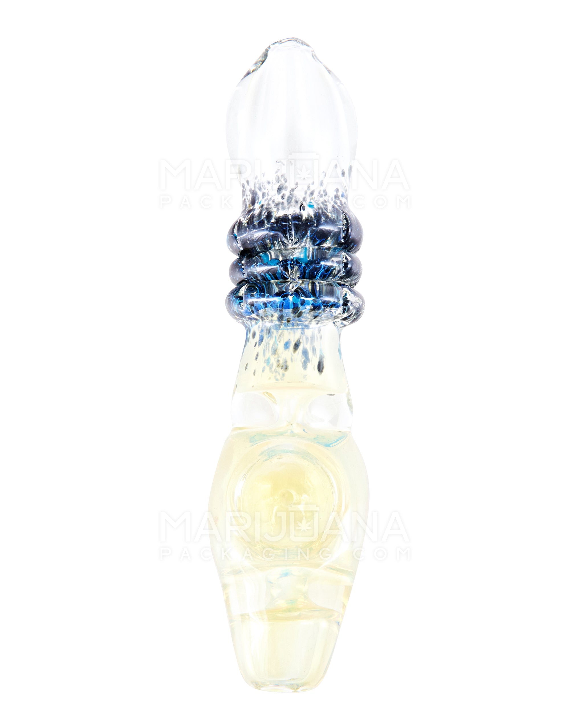 Frit & Gold Fumed Triple Ringed Steamroller Hand Pipe | 5in Long - Glass - Assorted - 8