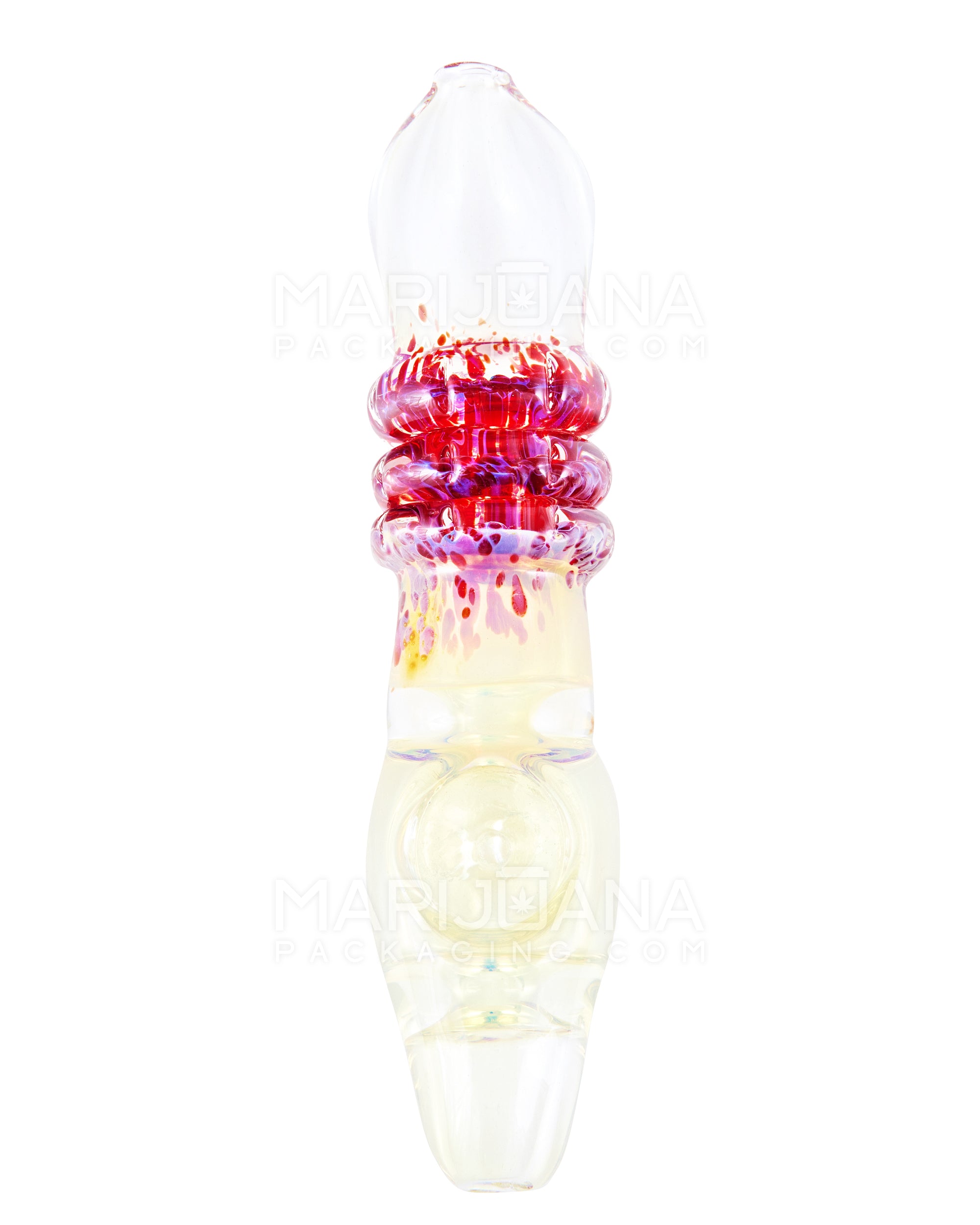 Frit & Gold Fumed Triple Ringed Steamroller Hand Pipe | 5in Long - Glass - Assorted - 7