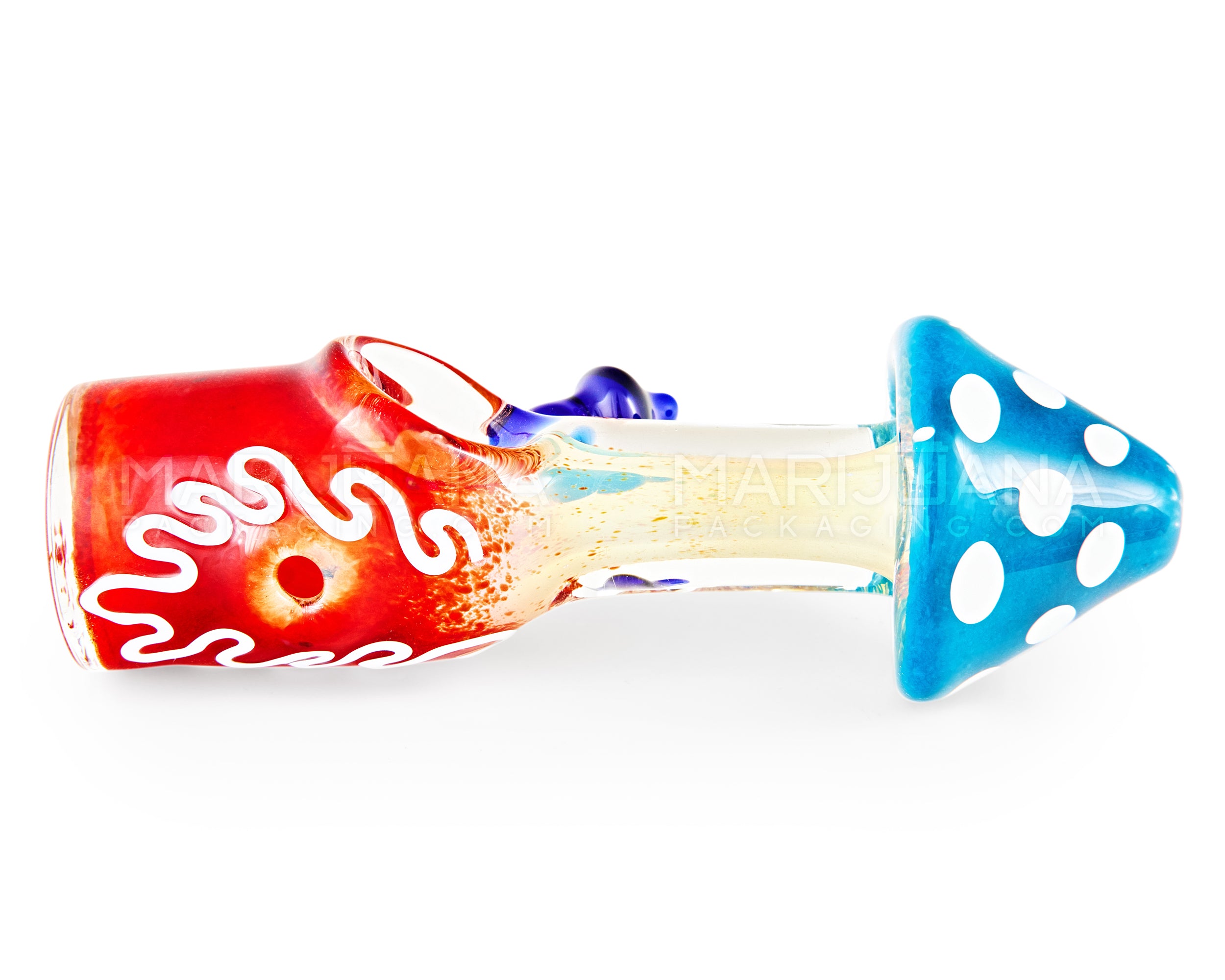 Frit & Gold Fumed Mushroom Hand Pipe w/ Swirls & Glass Handle | 5in Long - Glass - Mixed - 6