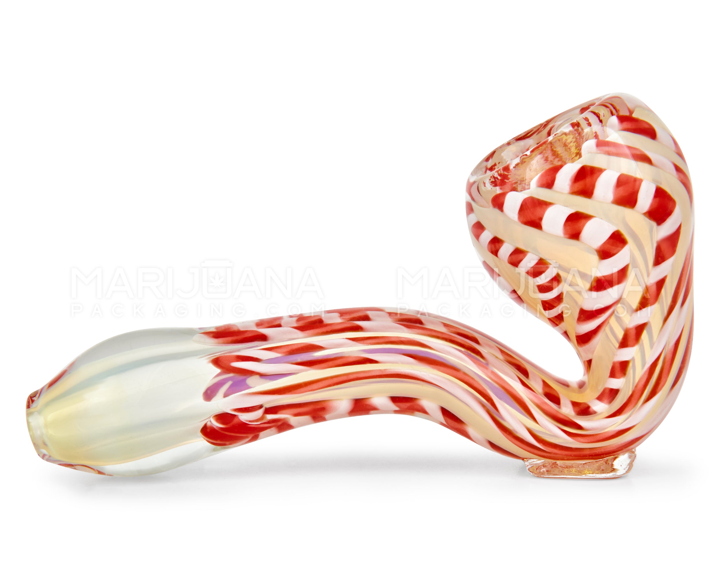 Gold Fumed Sherlock Hand Pipe w/ Ribboning | 4in Long - Glass - Assorted - 6