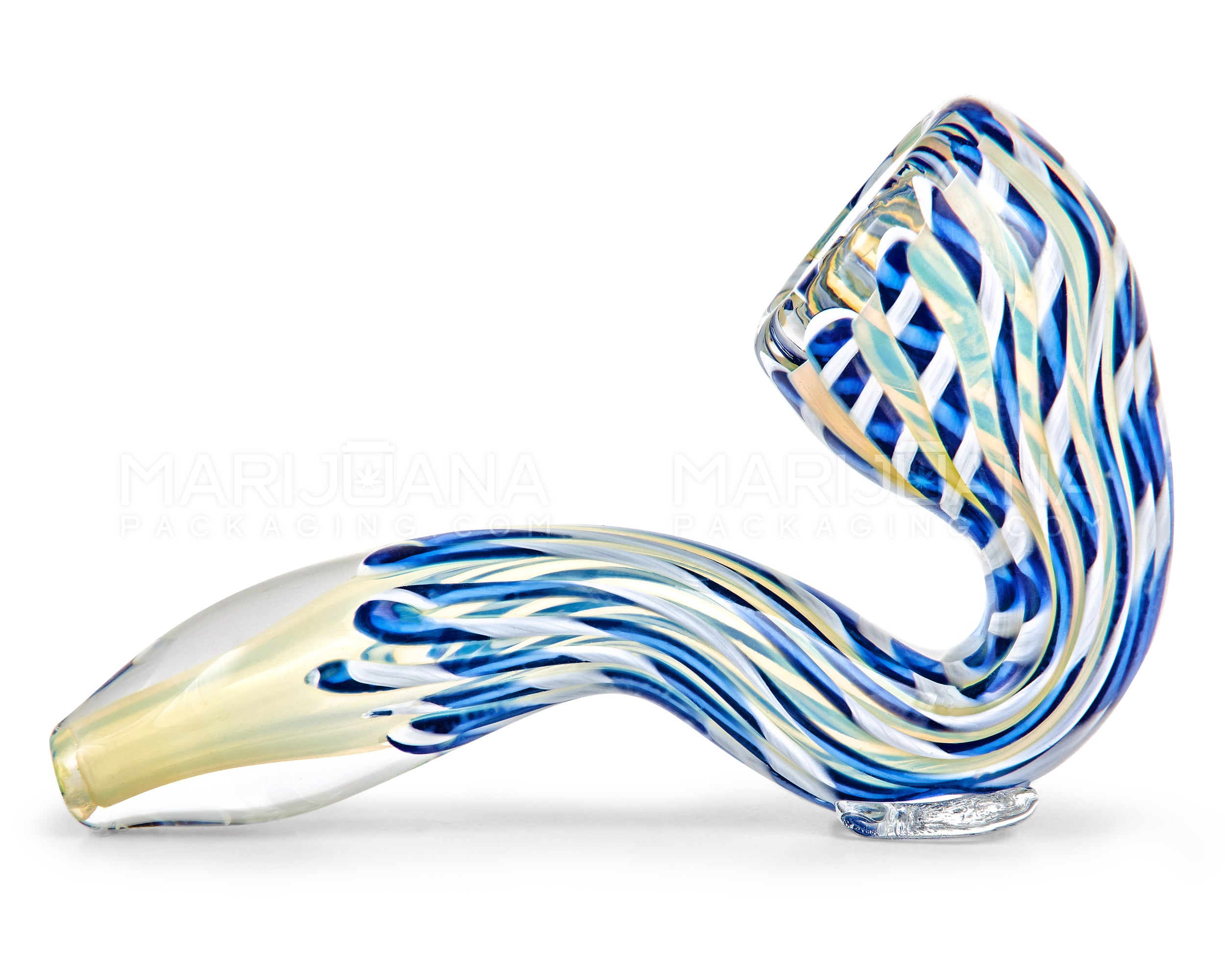 Gold Fumed Sherlock Hand Pipe w/ Ribboning | 4in Long - Glass - Assorted - 7