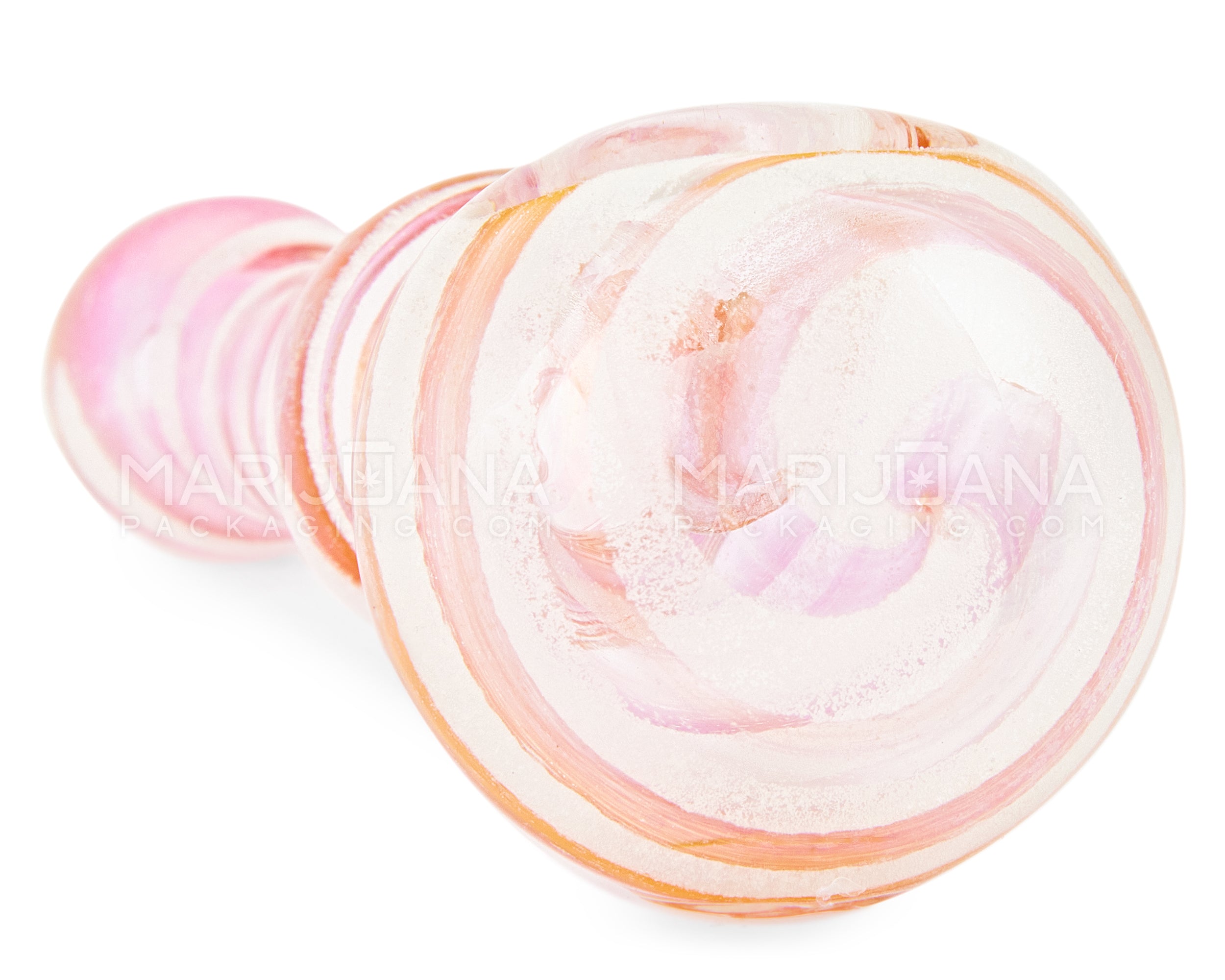 Glow-in-the-Dark | Spiral Pink Fumed Spiral Bulged Spoon Hand Pipe | 4.5in Long - Glass - Pink - 4