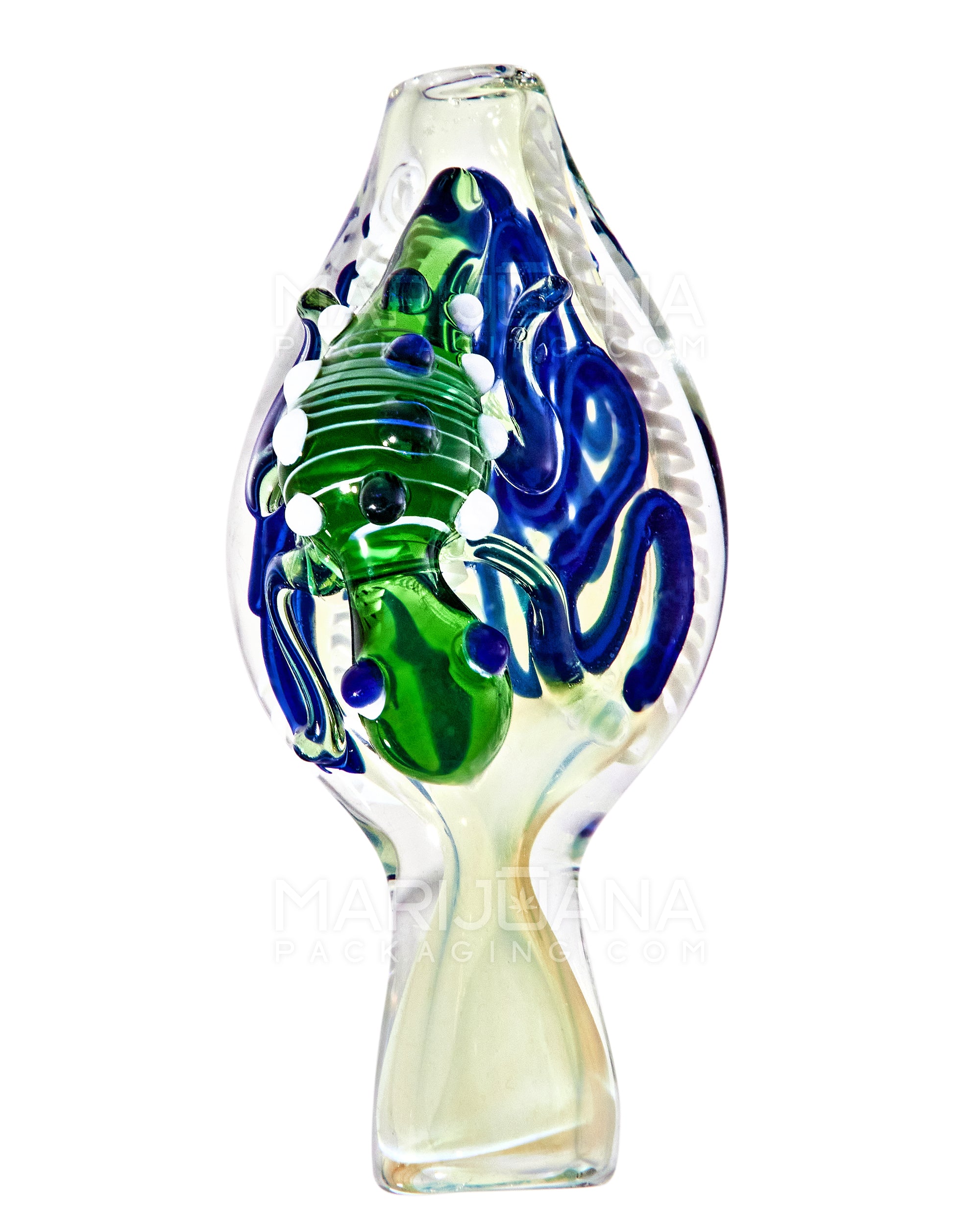 Swirl & Gold Fumed Chillum Hand Pipe w/ Glass Insect & Ribboning | 3.5in Long - Glass - Assorted - 8