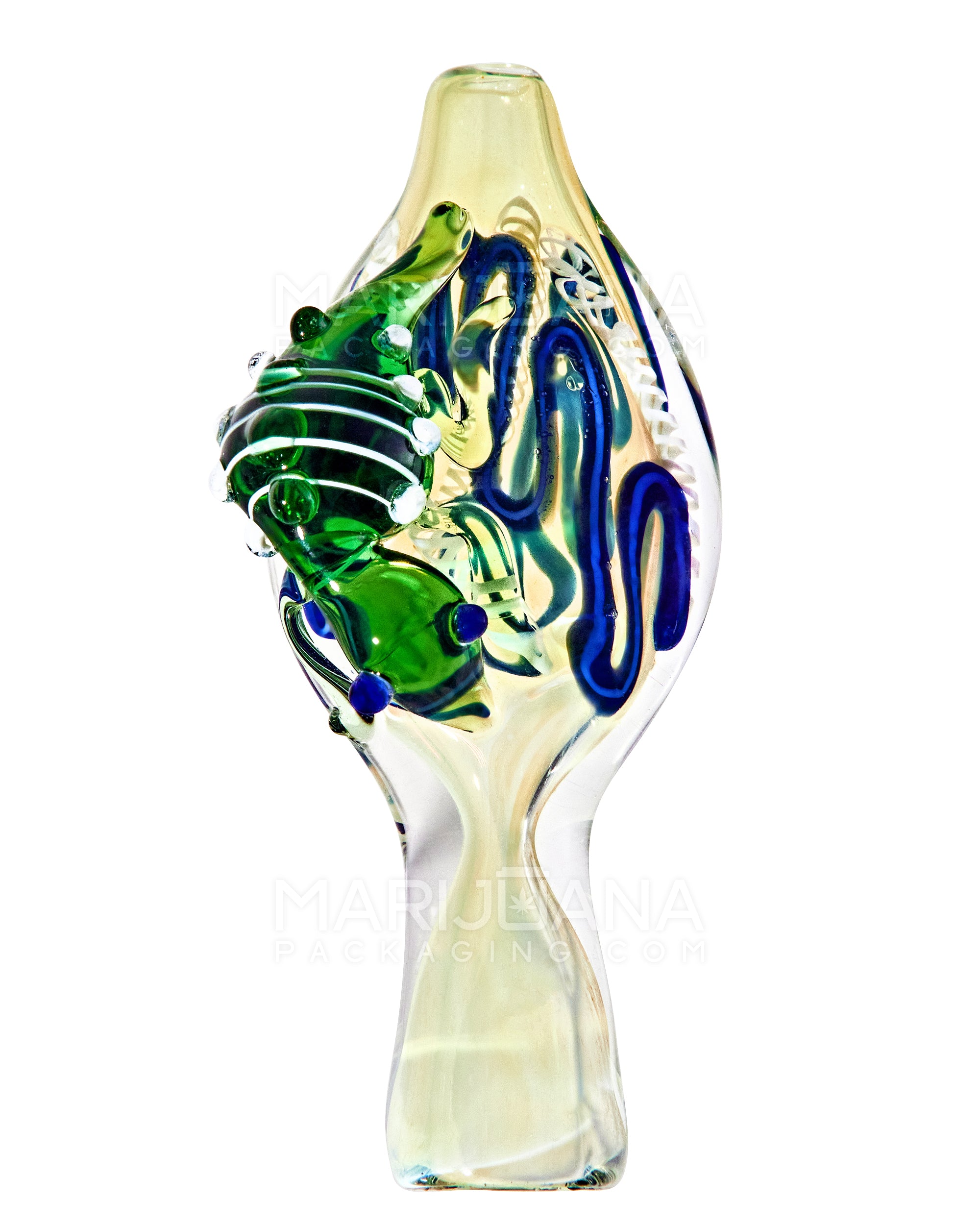 Swirl & Gold Fumed Chillum Hand Pipe w/ Glass Insect & Ribboning | 3.5in Long - Glass - Assorted - 9