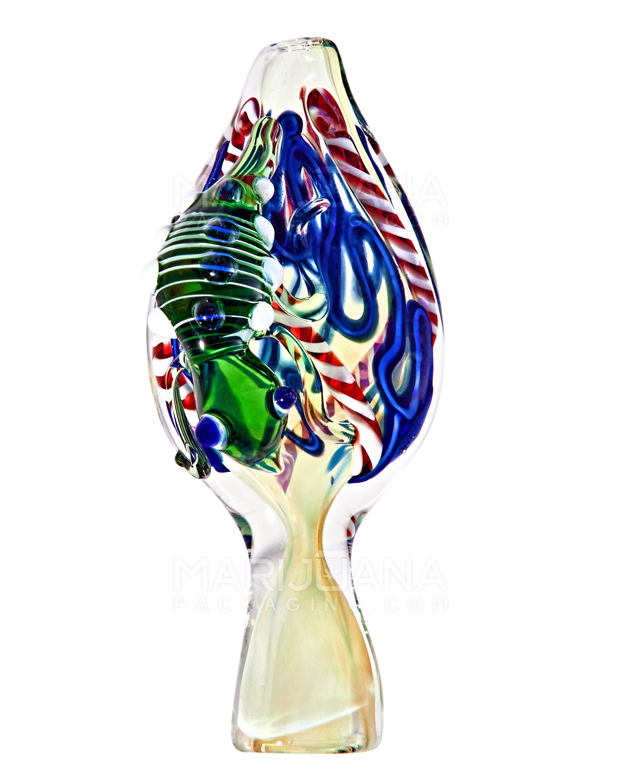 Swirl & Gold Fumed Chillum Hand Pipe w/ Glass Insect & Ribboning | 3.5in Long - Glass - Assorted - 1