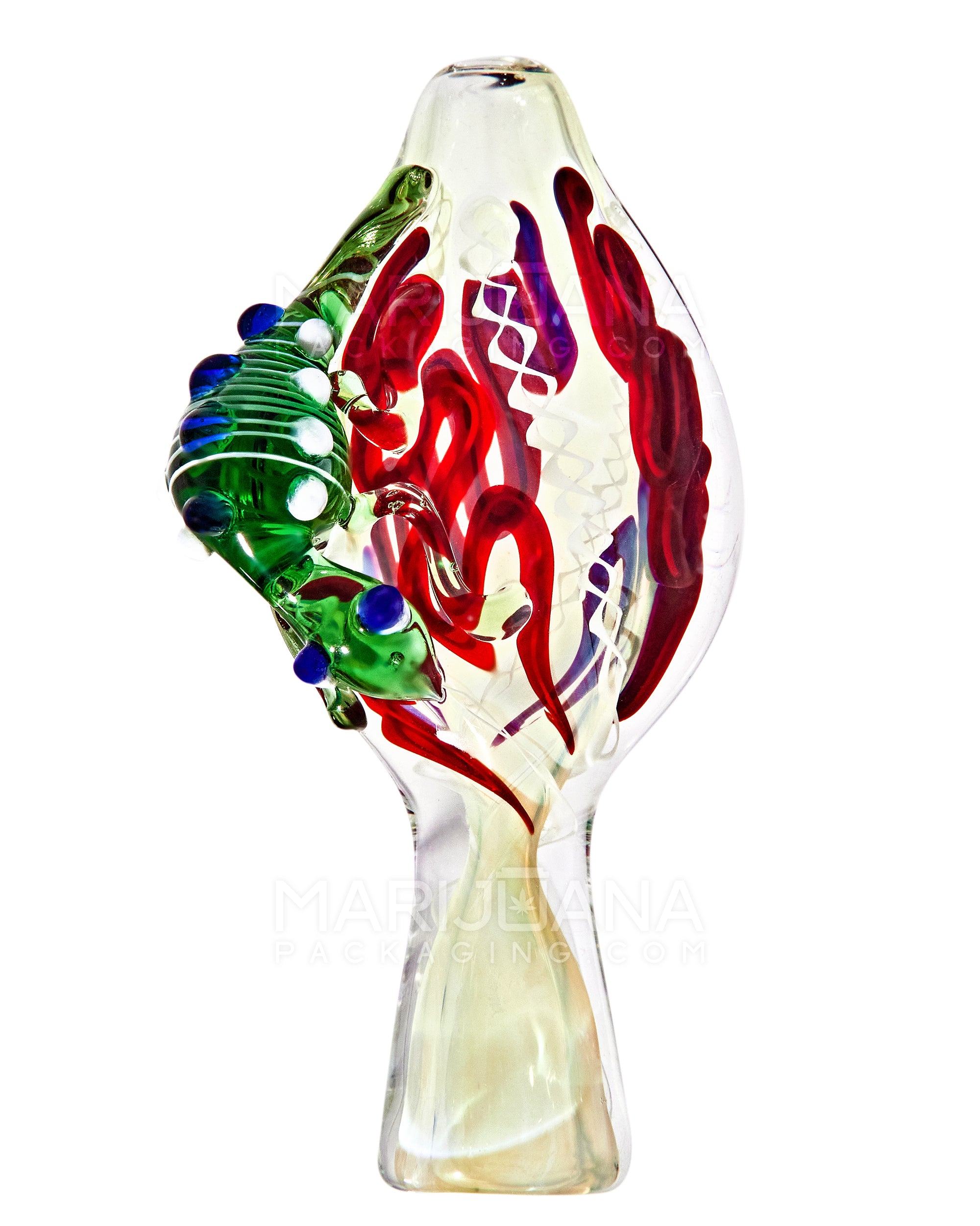 Swirl & Gold Fumed Chillum Hand Pipe w/ Glass Insect & Ribboning | 3.5in Long - Glass - Assorted - 7