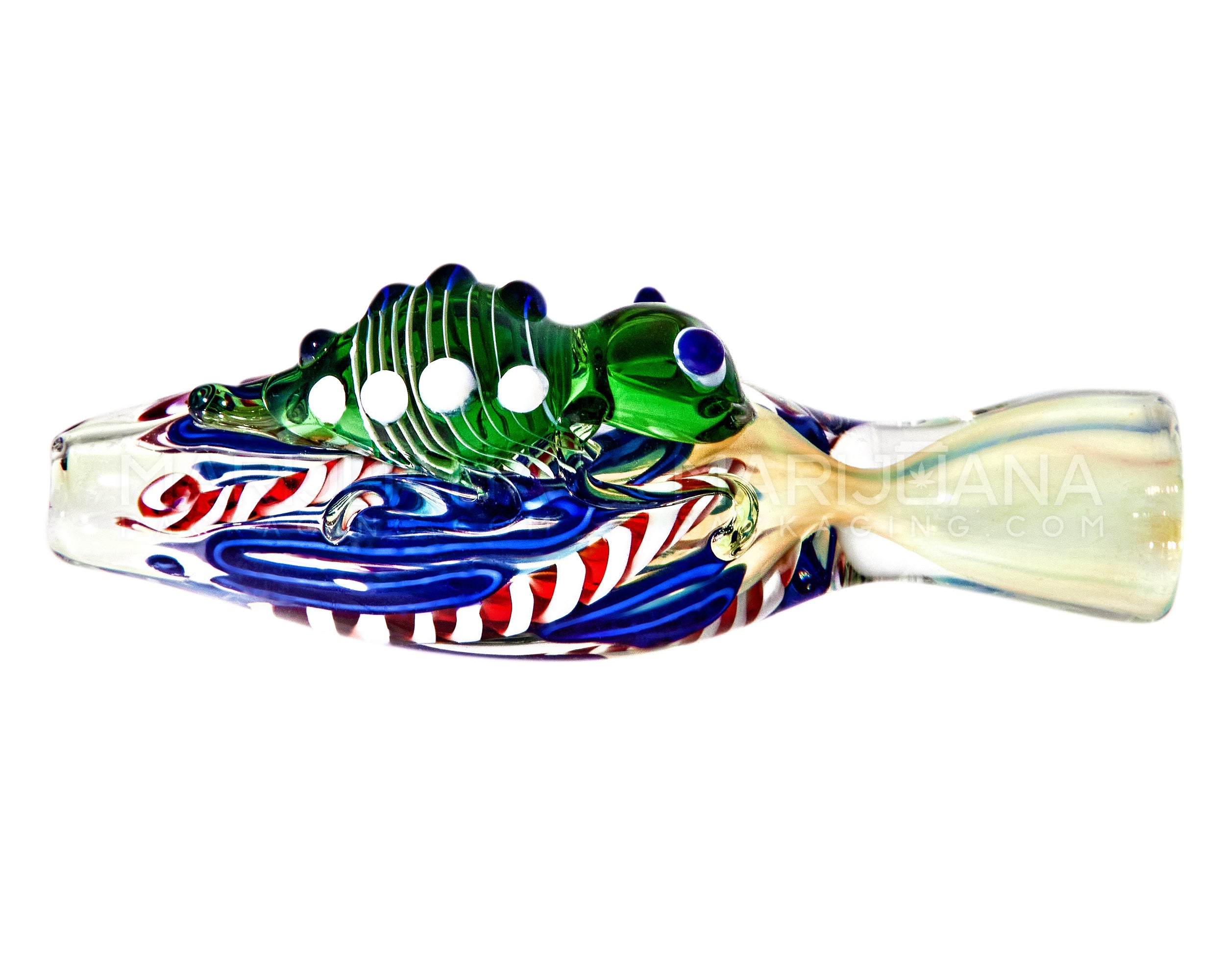 Swirl & Gold Fumed Chillum Hand Pipe w/ Glass Insect & Ribboning | 3.5in Long - Glass - Assorted - 5