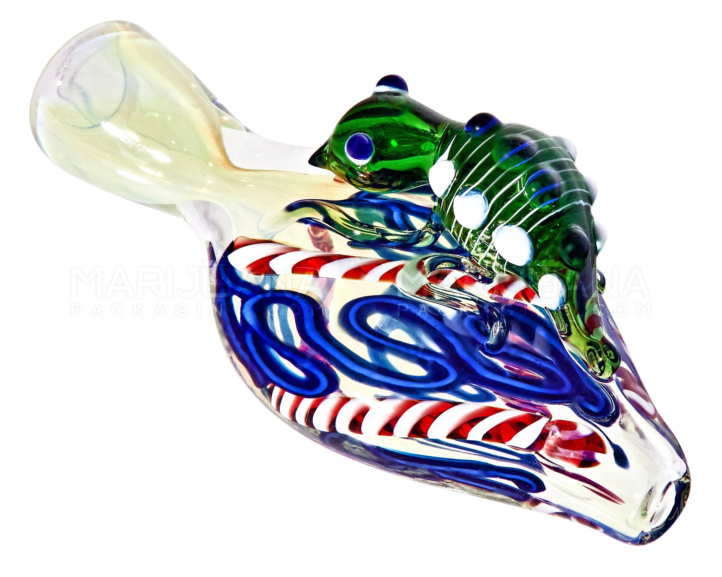 Swirl & Gold Fumed Chillum Hand Pipe w/ Glass Insect & Ribboning | 3.5in Long - Glass - Assorted - 6