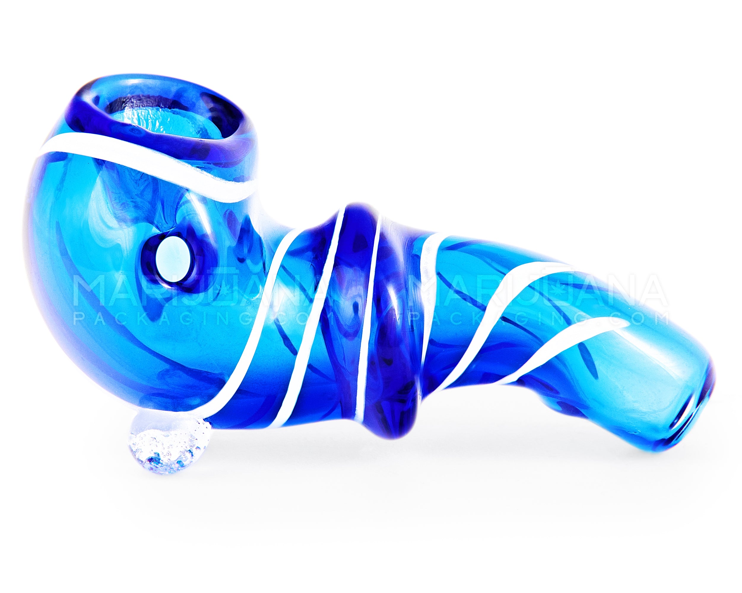 Swirl Ringed Sherlock Hand Pipe | 3in Long - Glass - Blue - 5