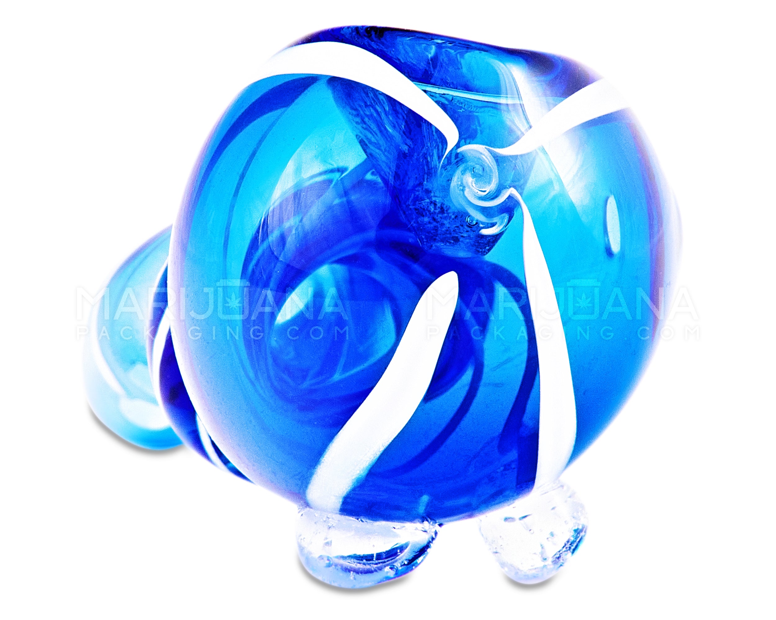 Swirl Ringed Sherlock Hand Pipe | 3in Long - Glass - Blue - 3