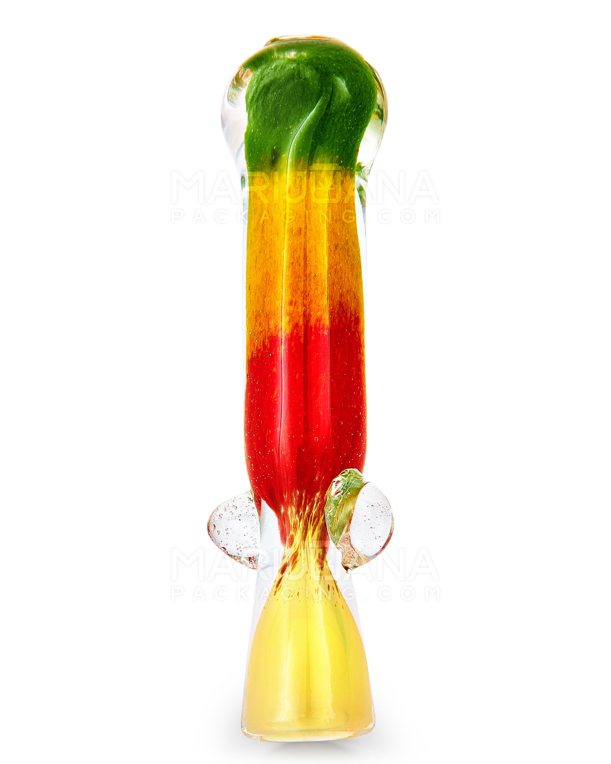 Frit & Gold Fumed Chillum Hand Pipe w/ Double Knockers | 3.5in Long - Glass - Rasta - 1