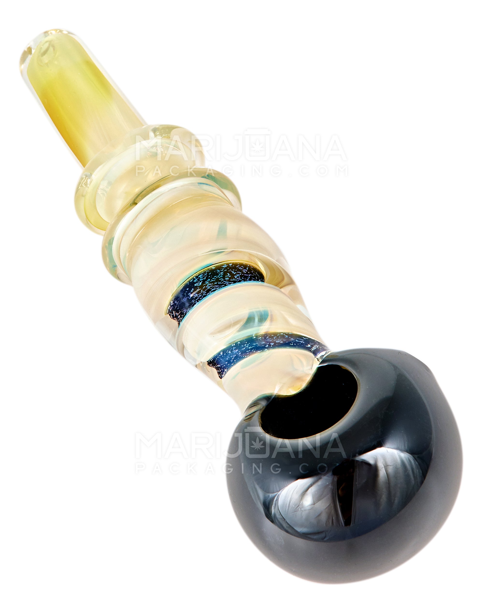 Dichroic Spiral & Gold Fumed Ringed Spoon Hand Pipe | 5.5in Long - Glass - Gold - 1