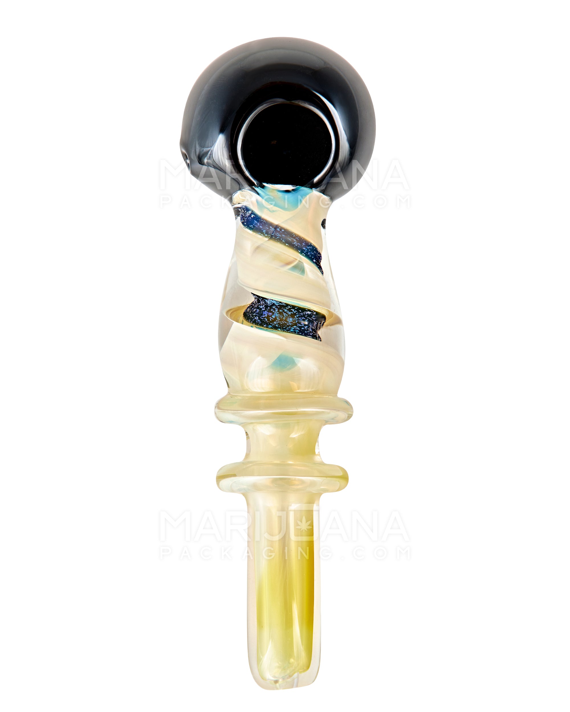 Dichroic Spiral & Gold Fumed Ringed Spoon Hand Pipe | 5.5in Long - Glass - Gold - 2