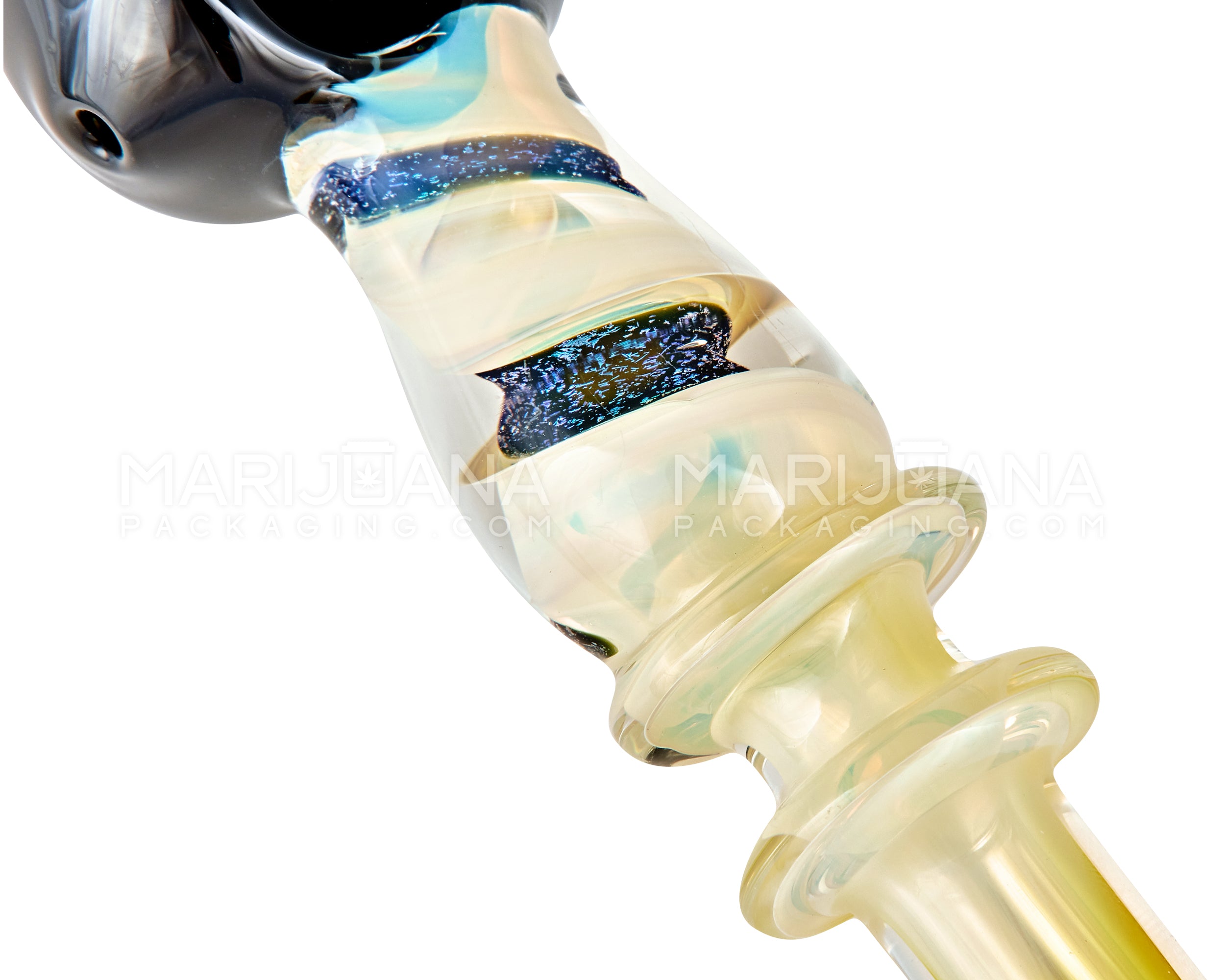 Dichroic Spiral & Gold Fumed Ringed Spoon Hand Pipe | 5.5in Long - Glass - Gold - 3